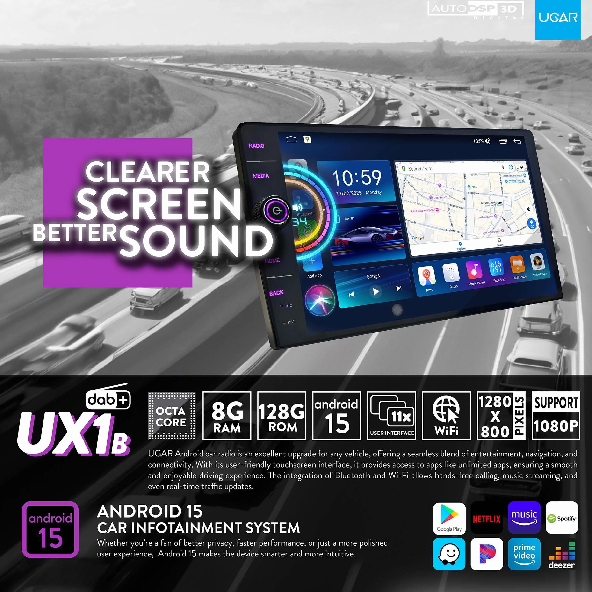 UGAR UXB kompatybilny z NISSAN Patrol Y61 2002-2004 9 cali Android 13 DSP 8 GB + 128 GB radio samochodowe DAB+ HD z pełnym ekranem dotykowym nawigacja GPS