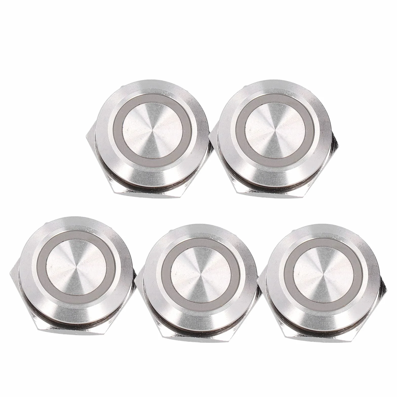 5 szt. Metalowy Chwilowy Przełącznik Wciskany z diodą LED, Mini Auto Reset Ultra Cienki Wodoodporny Przełącznik 19 Mm (DC12~24V Niebieski)