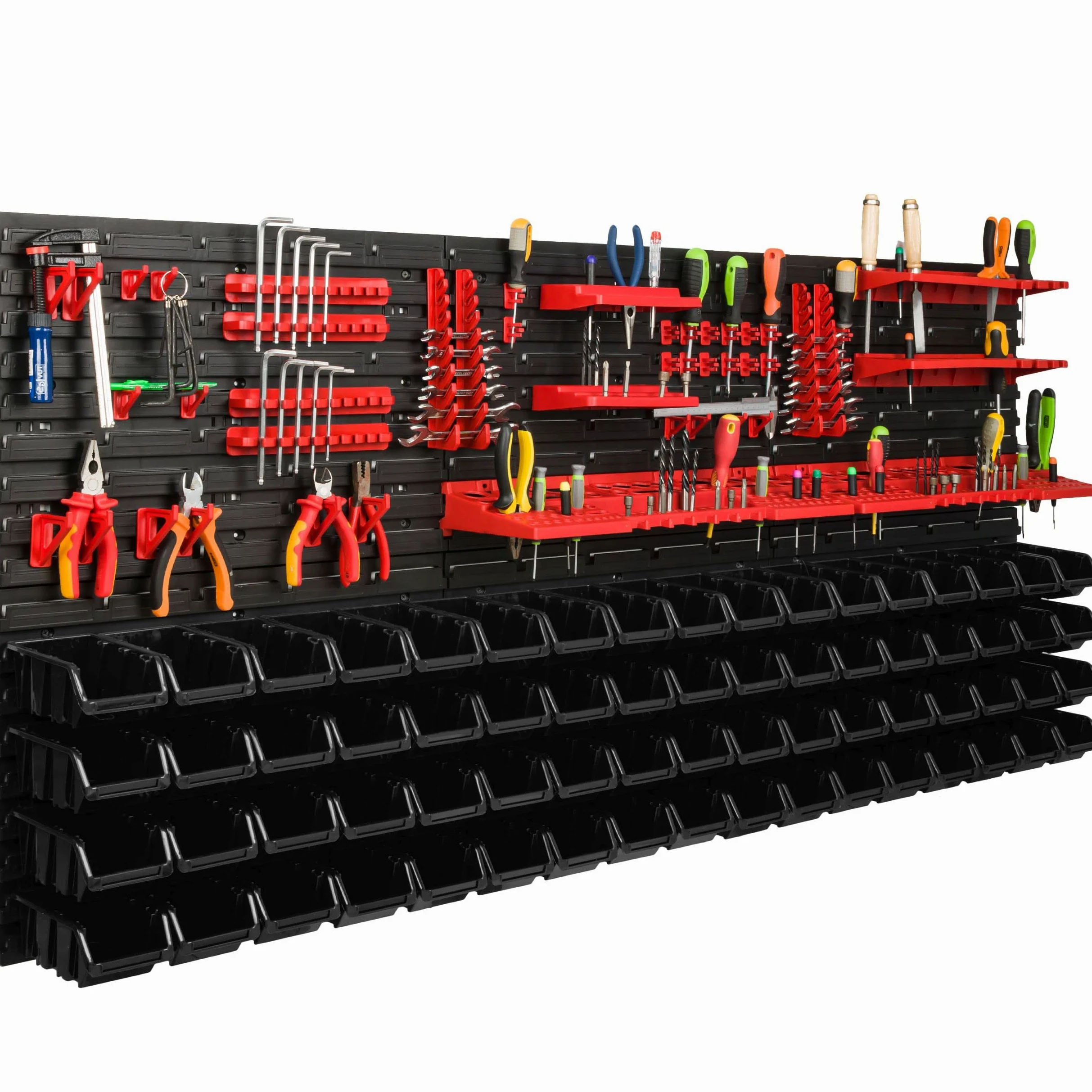 System magazynowy regał warsztatowy | 172 x 78 cm | 68 szt. pudełko | regał ścienny z uchwytami narzędziowymi i pojemnikami do układania - płyty ścienne ekstra mocny regał magazynowy regał garażowy