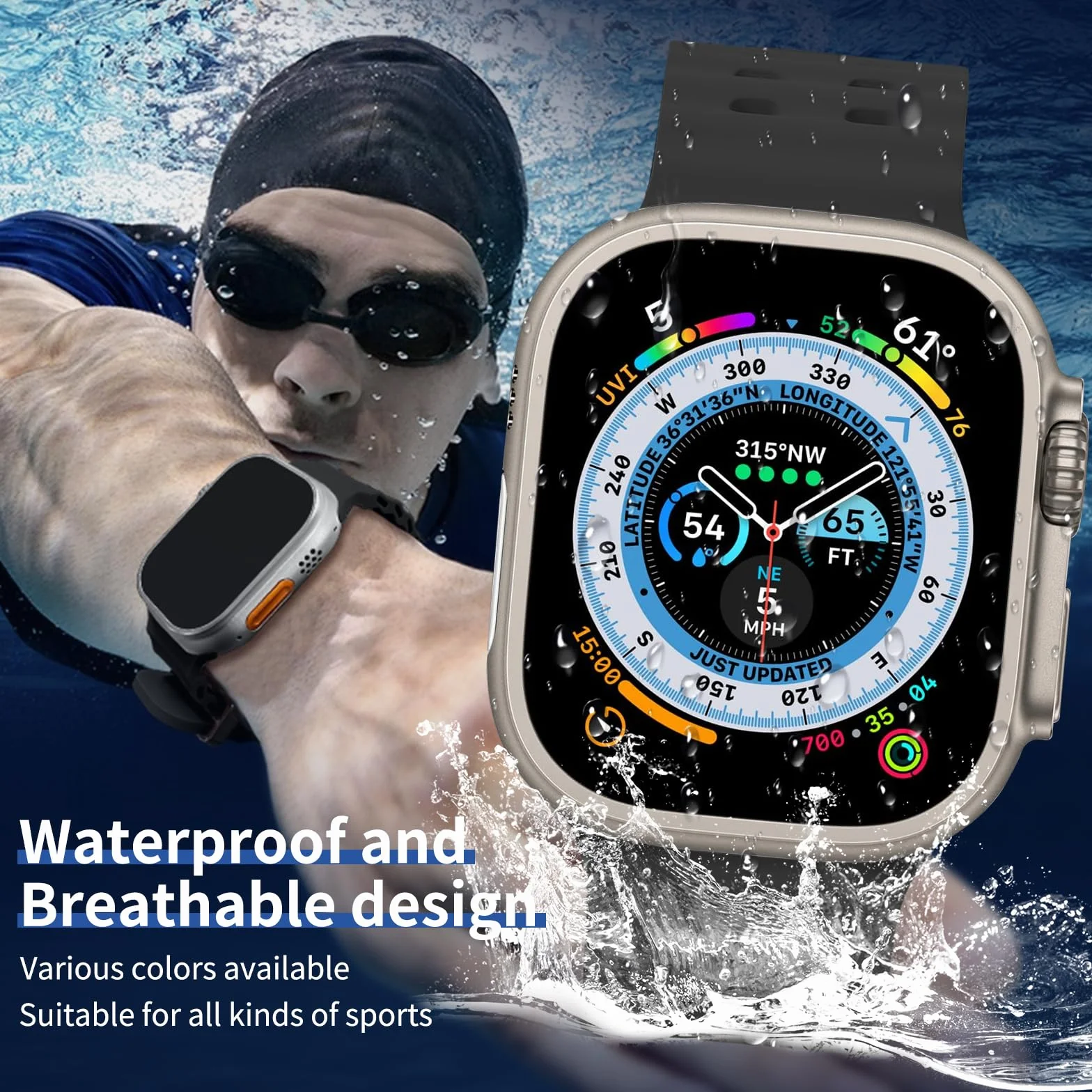 Pasek silikonowy do Apple Watch Ultra 2/Ultra 49 mm 46 mm 45 mm 44 mm 42 mm oddychający sportowy zamienny iWatch SE Series 10 9 8 7 6 5 4 3 2 1