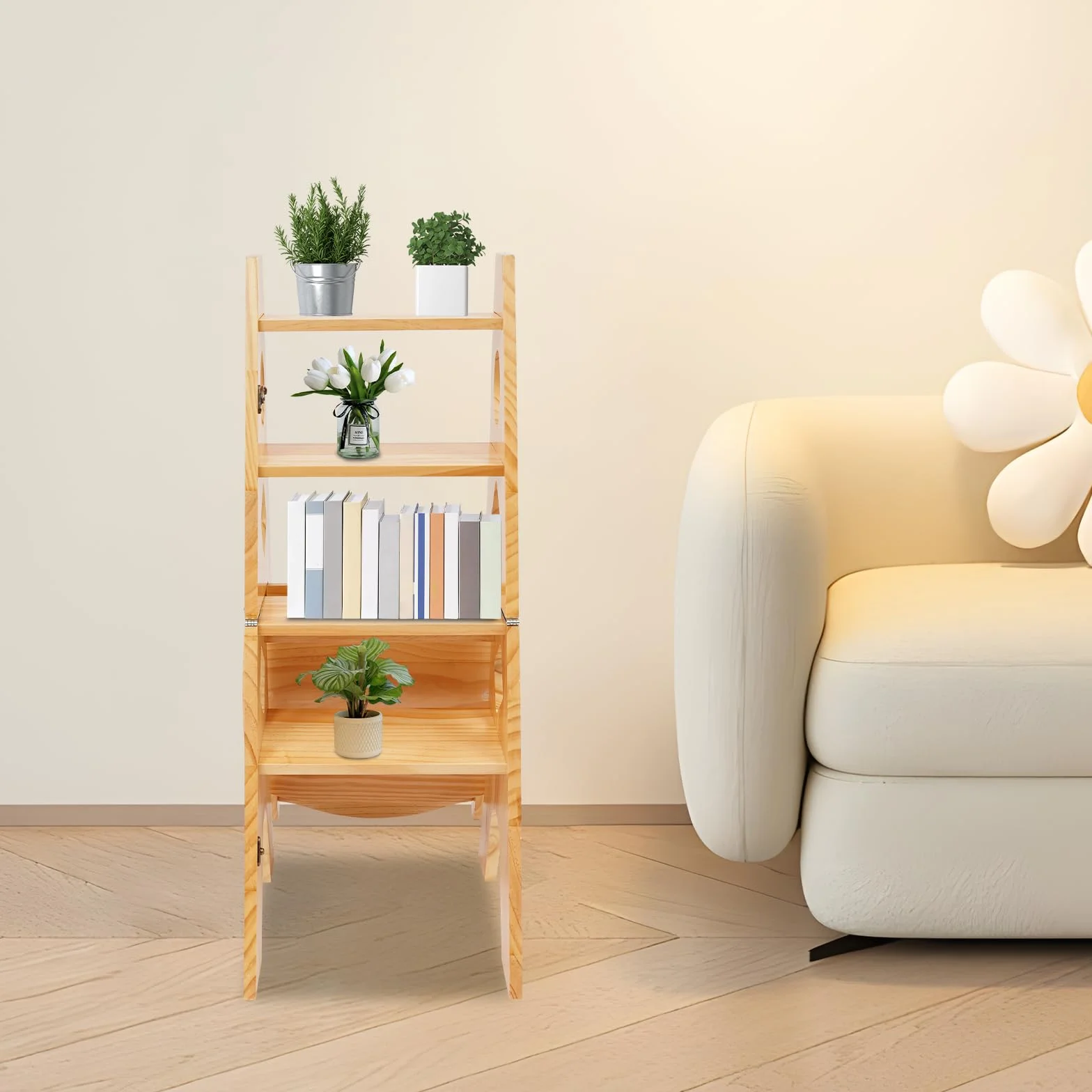 Składane krzesło biblioteczne 4-stopniowy taboret z drewna sosnowego nośność 100 kg