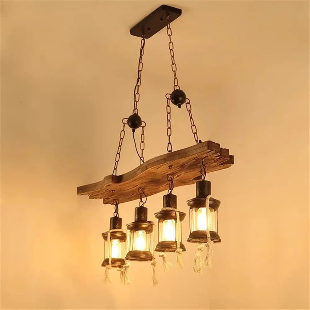 Lampa wisząca ze szkła z 4 jasnymi drewnami