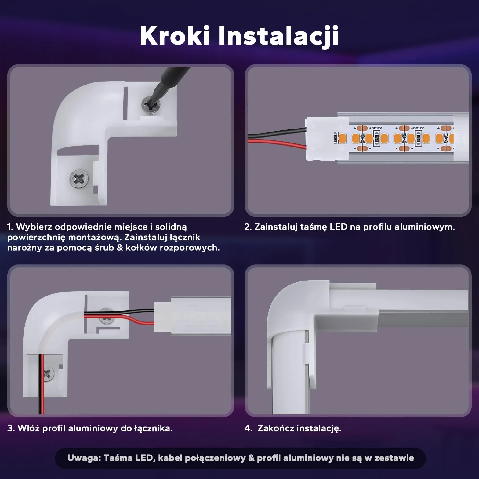 HOMMAND Złącze narożne 90 stopni, 10 szt., złącza narożne do profili LED, 90 stopni złącza kątowe LED do profilu aluminiowego LED w kształcie litery V, śruby w zestawie