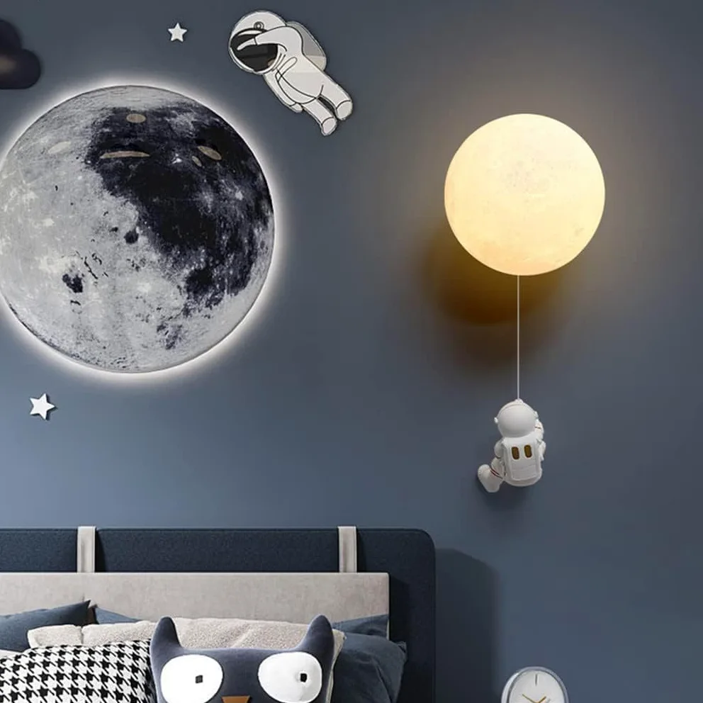 Kinkiet Wewnątrz Astronauta Księżyc Kinkiet Druk 3d Sypialnia Dziecięca Lampka Nocna Dekoracyjne Oświetlenie ścienne Dla Chłopców Dziewczynka Przedszkole Salon Jadalnia Muzeum Nauki