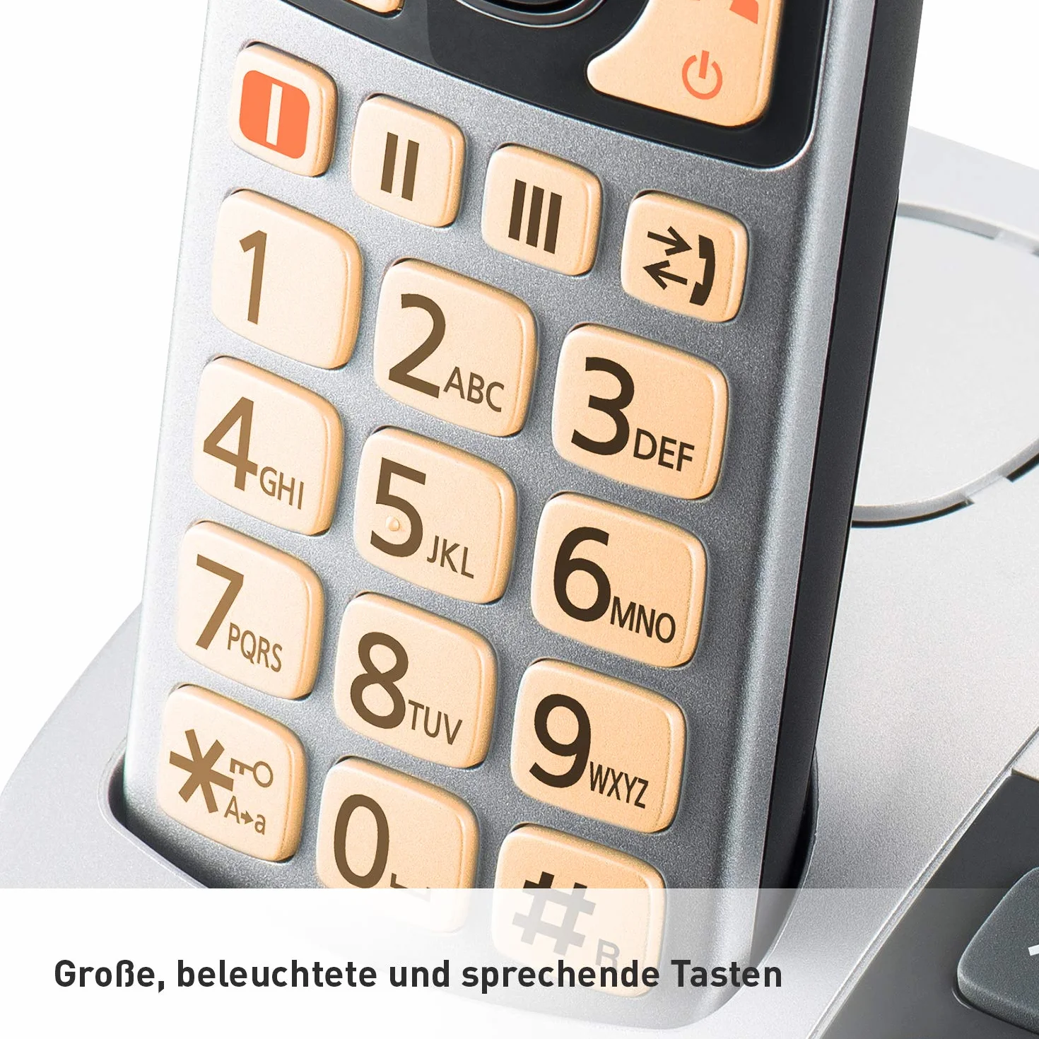 Panasonic KX-TGE522GS DECT telefon dla seniorów z połączeniem alarmowym, duże przyciski, automatyczna sekretarka, bezprzewodowy DUO, srebrno-czarny, 1.5 h rozmowa, 4.6 cm wyświetlacz