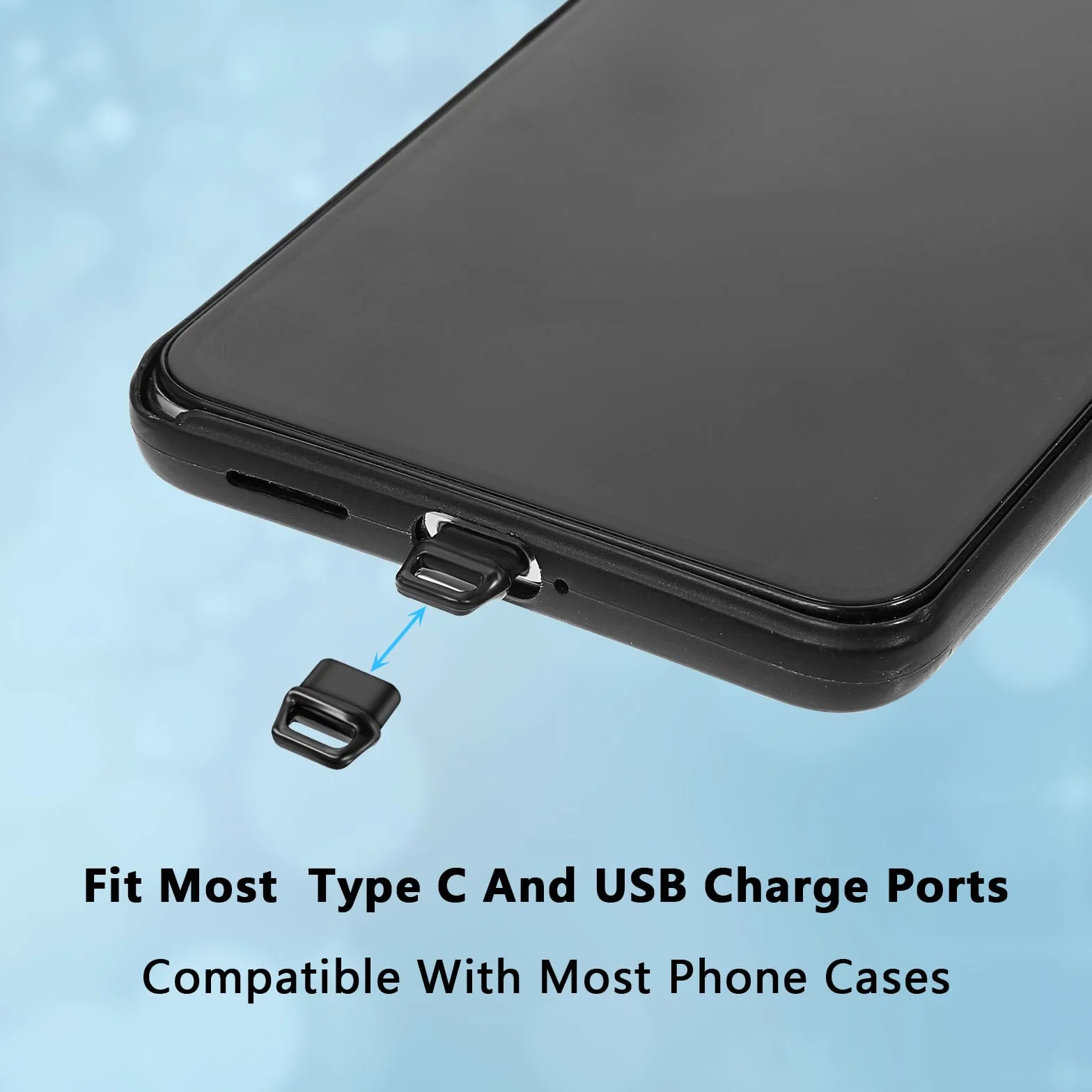 Osłony przeciwkurzowe USB C 10 sztuk z paskiem i szczoteczką czarny