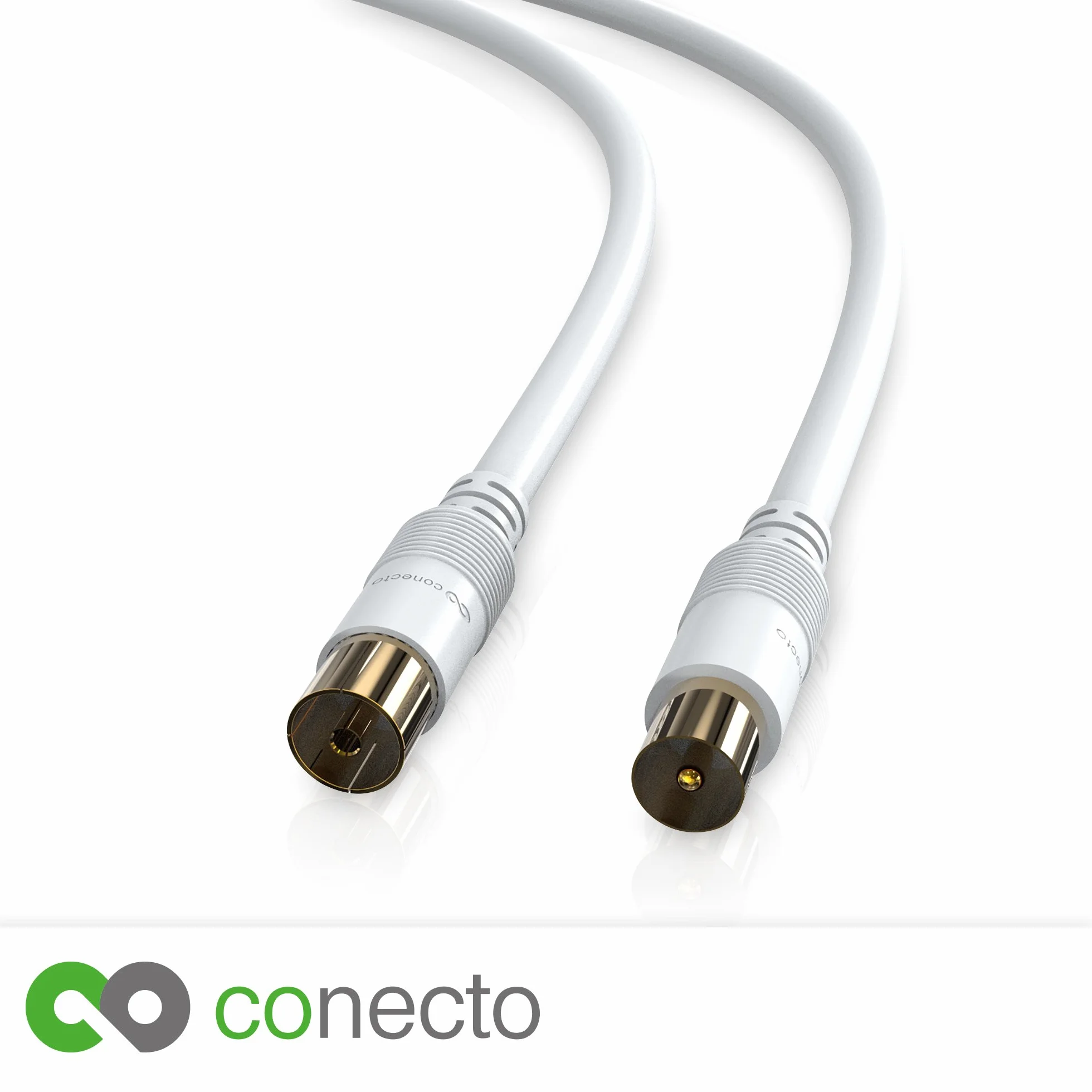 Conecto HQ kabel antenowy DVB-C, DVB-T/T2-4K UHD 1080p Full HD HDTV 3D, koncentryczny, wtyczka TV/gniazdo, podwójne ekranowanie, pozłacana wtyczka, biały, 1,5 m