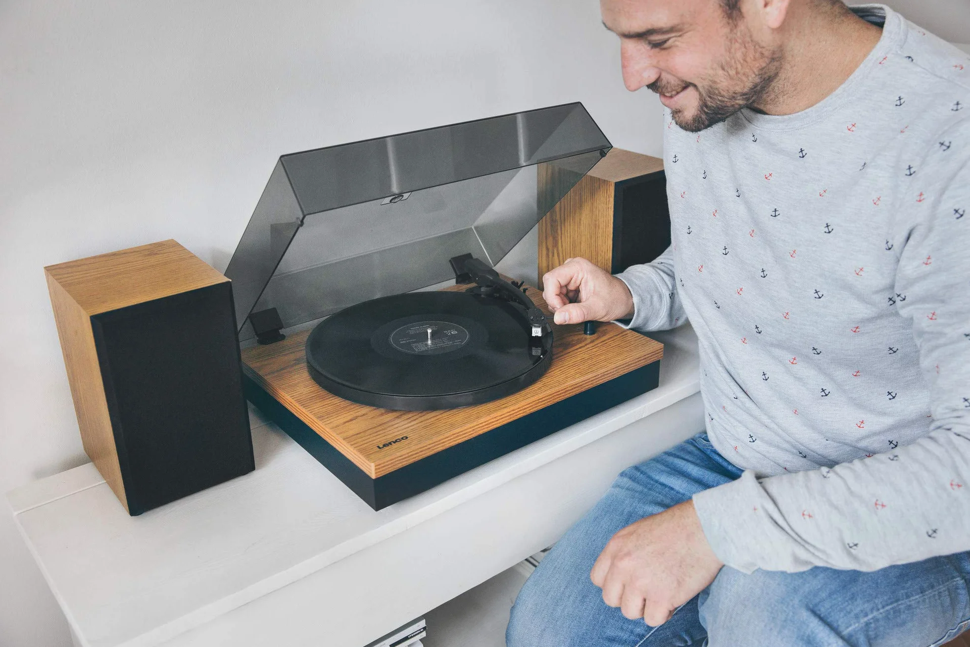 Lenco Ls-300 Wood Giradischi con Diffusori Acustici Bluetooth