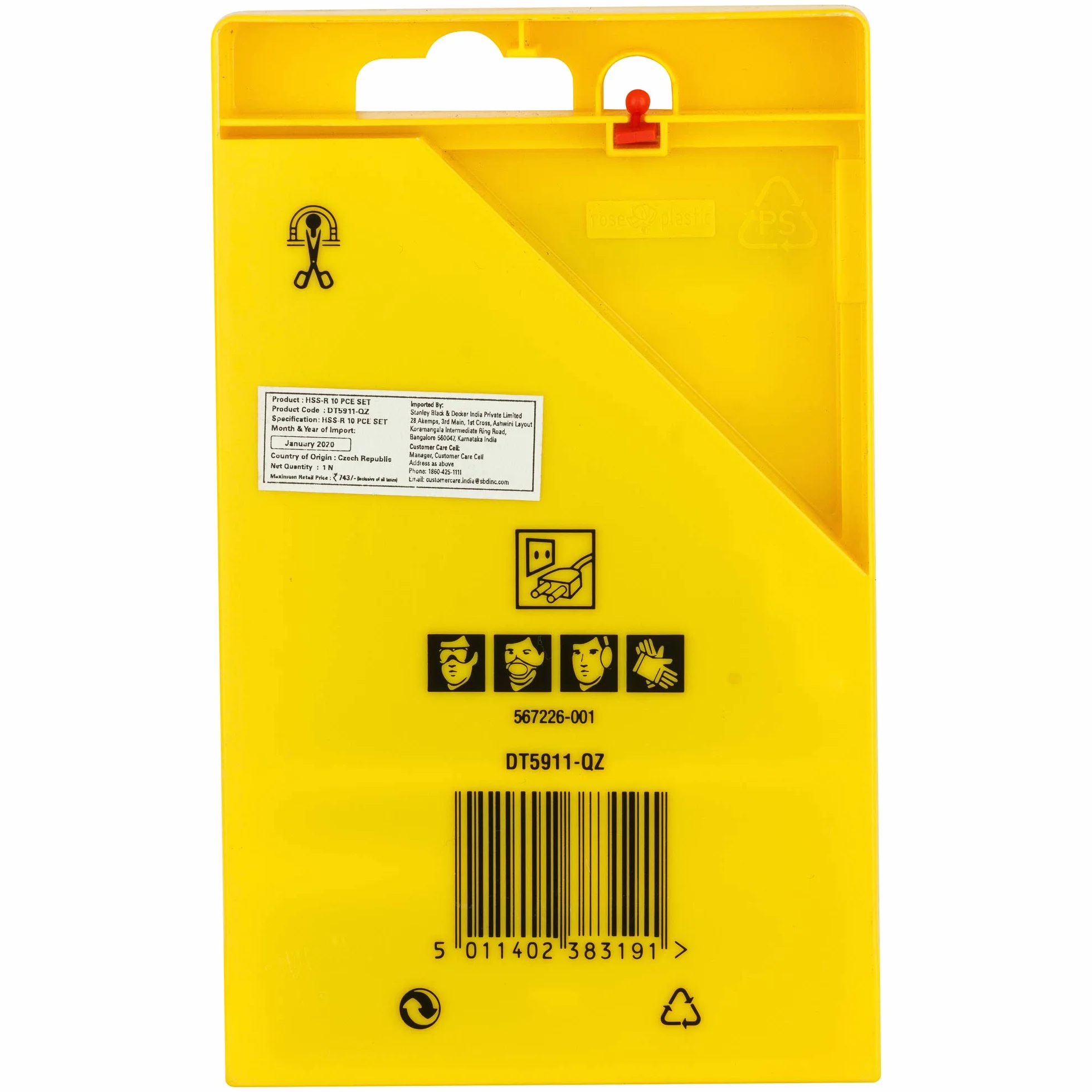 DEWALT Zestaw wierteł HSS-R 1,2,3,4,5,6,7,8,9,10 mm, 1 sztuka, DT5911, multi, jeden rozmiar