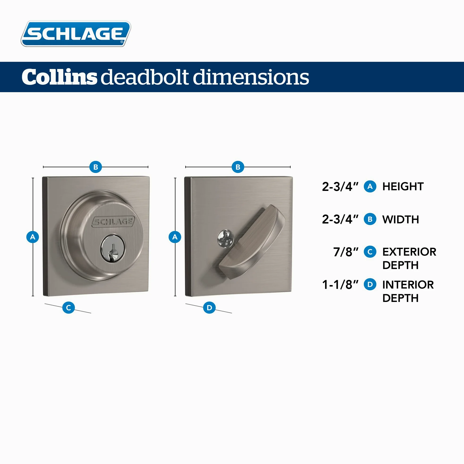 Schlage FB55N G LAT 622 COL jednocylindrowa zasuwa i kluczowa dźwignia szerokości geograficznej z wykończeniem Collins, matowa czerń