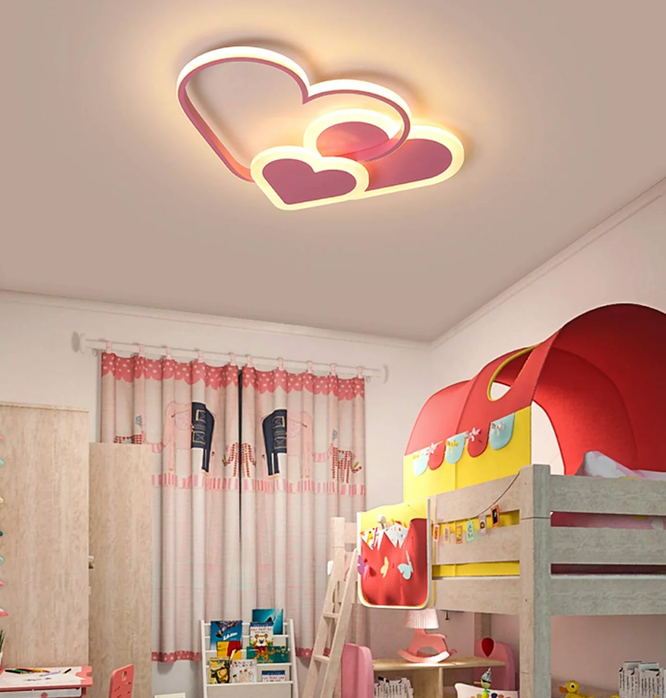 Lampa sufitowa LED 3D stereoskopowe serca 30 W różowa