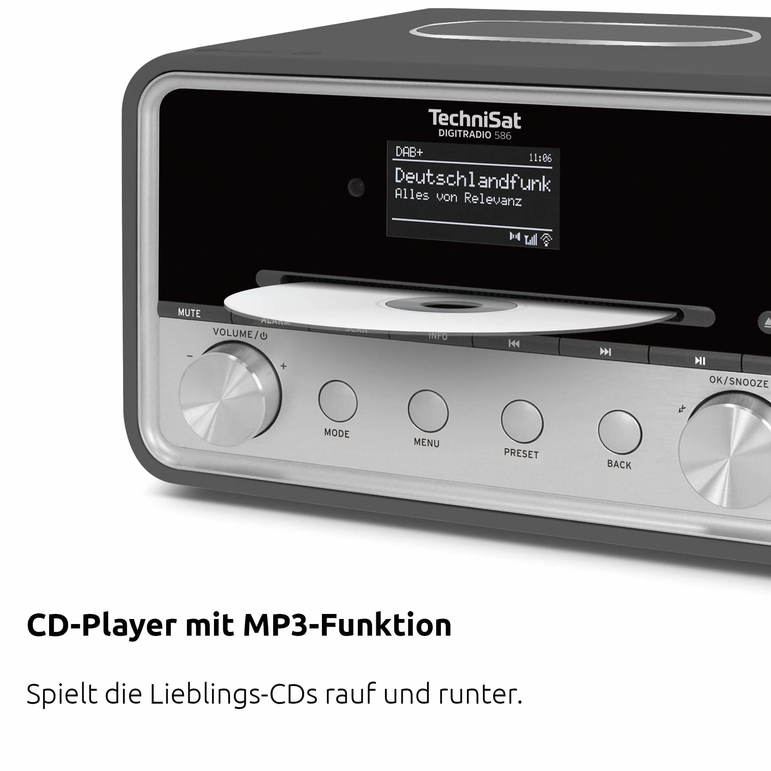 TechniSat DIGITRADIO 586 hybrydowe radio DAB+ internetowe FM Bluetooth Spotify ładowanie bezprzewodowe wyświetlacz OLED USB CD MP3 AUX 20 W antracyt