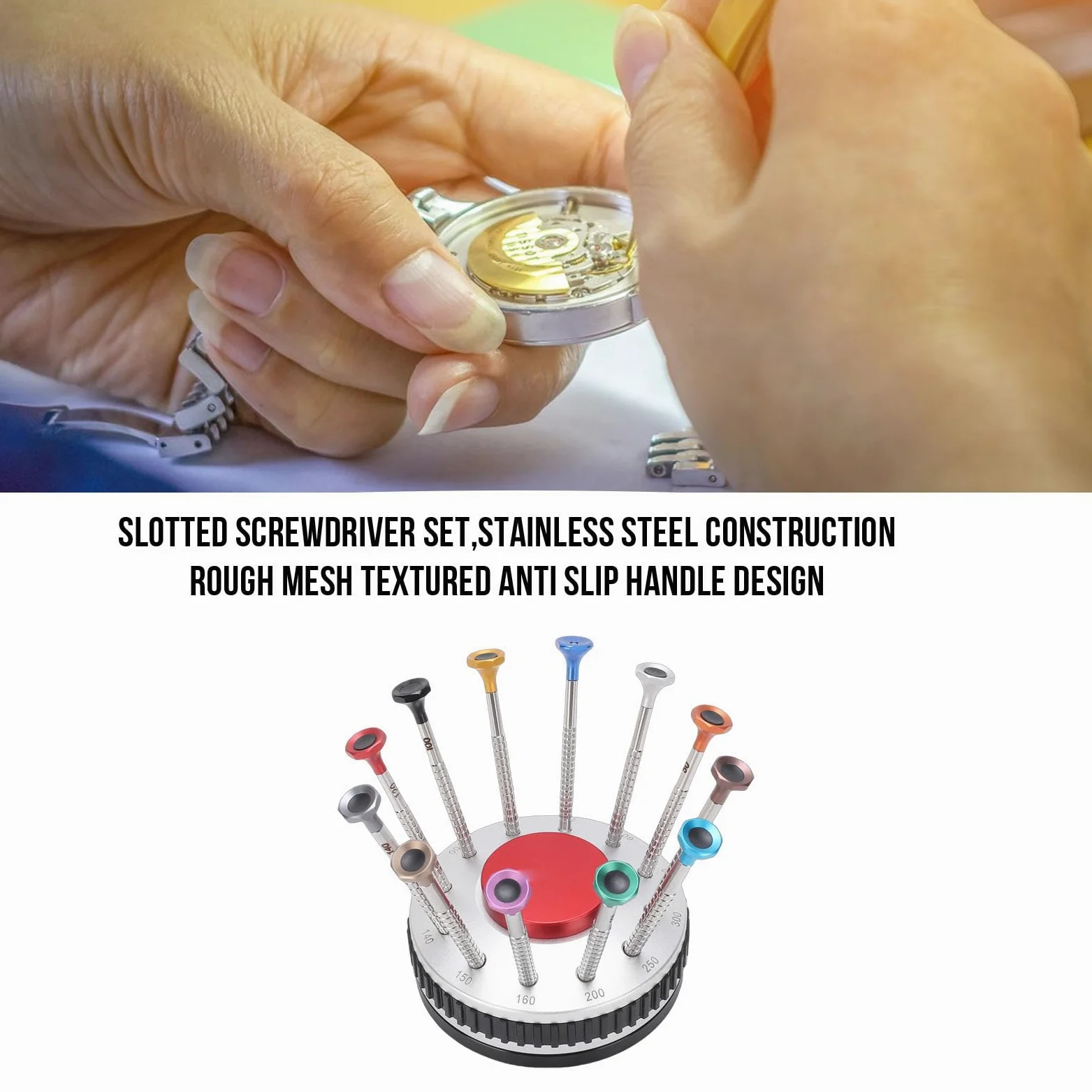 Brrnoo Zestaw Wkrętaków Zegarmistrzowskich 12 Rozmiarów Precyzyjne Narzędzia ze Stali Nierdzewnej z antypoślizgową podstawą do Naprawy Okularów Zegarków Jubilerskich