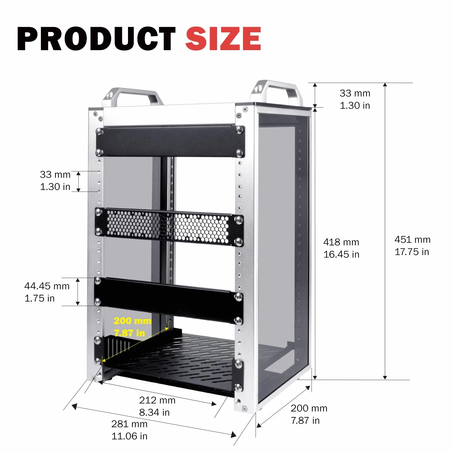 GeeekPi DeskPi RackMate T1, 10-calowa szafa serwerowa 8U, mini rack o głębokości 200mm z półką i pustym panelem, do 10-calowego sprzętu AV, NAS i serwera (srebro)