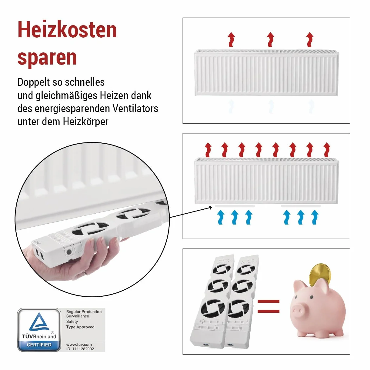EMOS P56PR2 ogrzewanie oszczędzające energię i koszty ogrzewania, zestaw startowy Duo, 2 sztuki dmuchaw grzewczych z czujnikiem temperatury z regulatorem, ładowarką i akcesoriami, natężenie przepływu