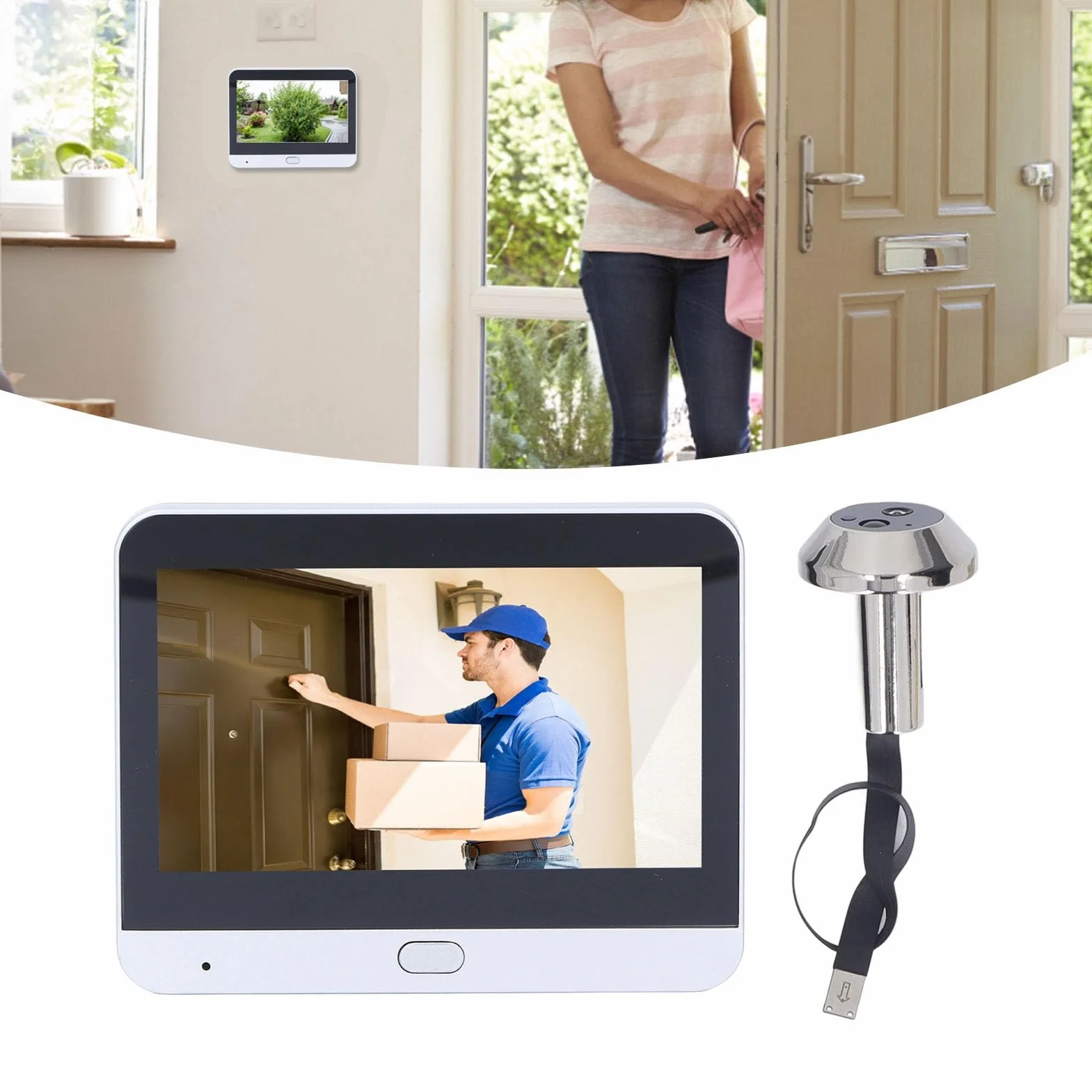 Dpofirs Kamera wizjer do drzwi z ekranem 4,3", 2 MP 1080p PIR, wykrywanie ruchu, noktowizor