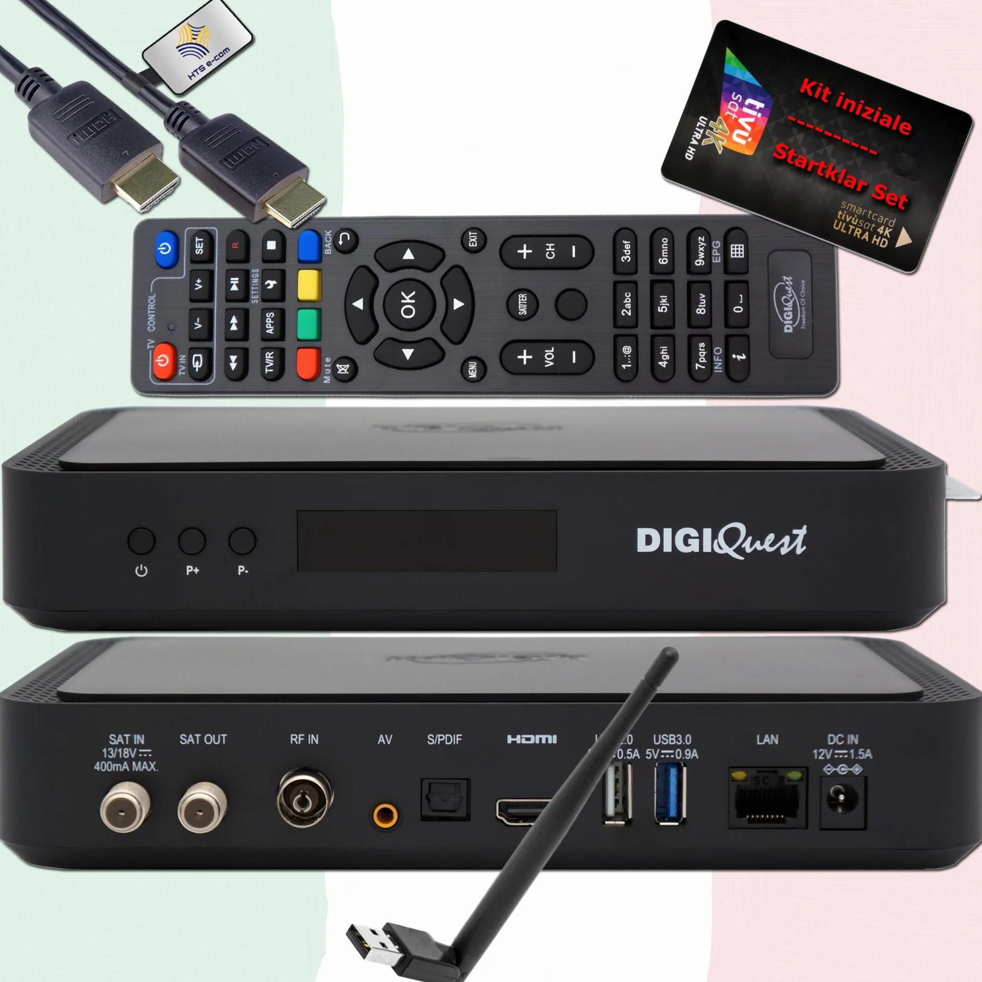 DigiQuest Q99 odbiornik satelitarny 4K TiVuSat czarny WiFi Stick HEVC HDR PVR Ready LAN USB