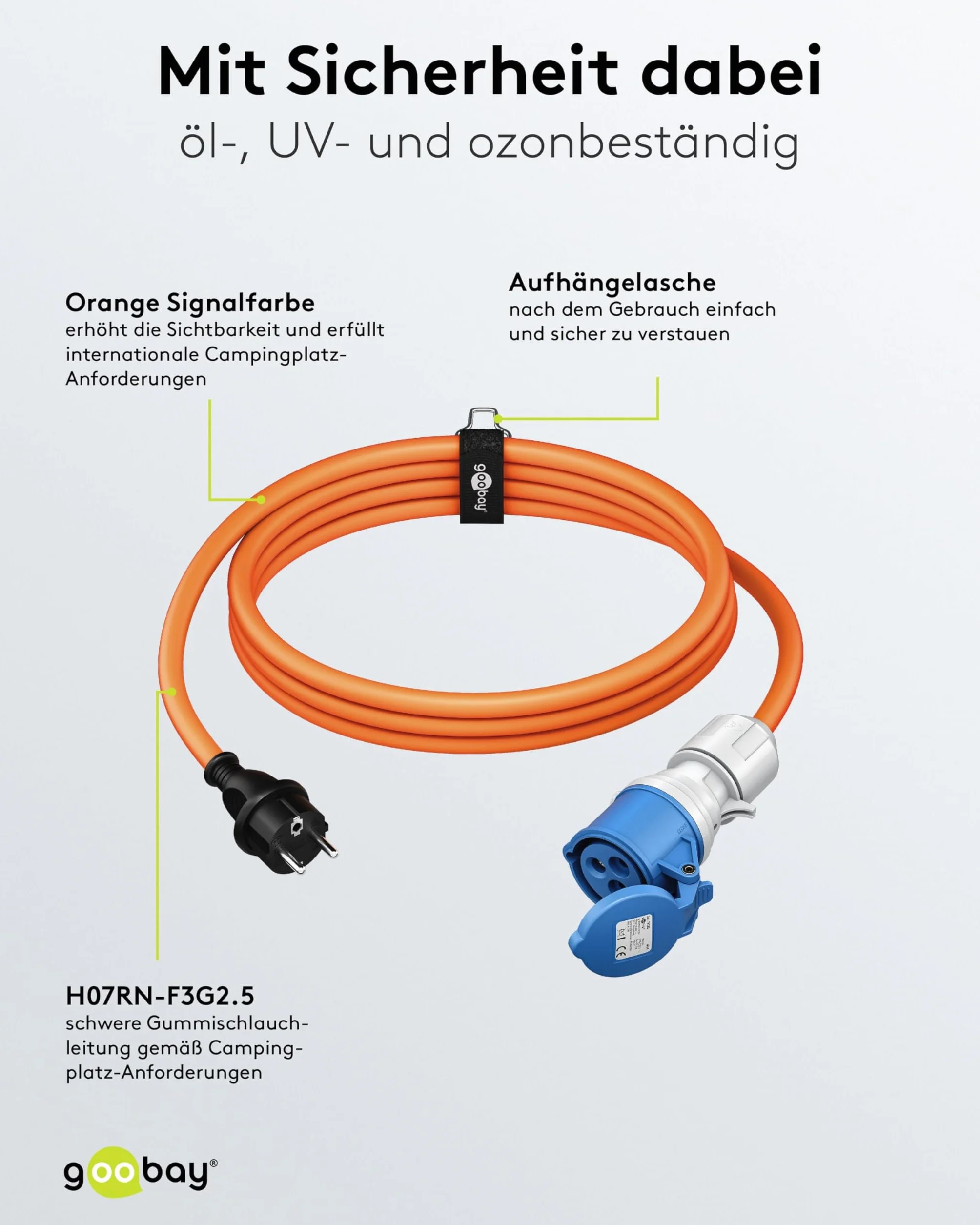 goobay Adapter CEE do przyczepy kempingowej, 1,5 m, wtyczka ochronna do gniazda CEE z pokrywą zamykającą, IP44, kabel kempingowy, przyczepa kempingowa, 76185