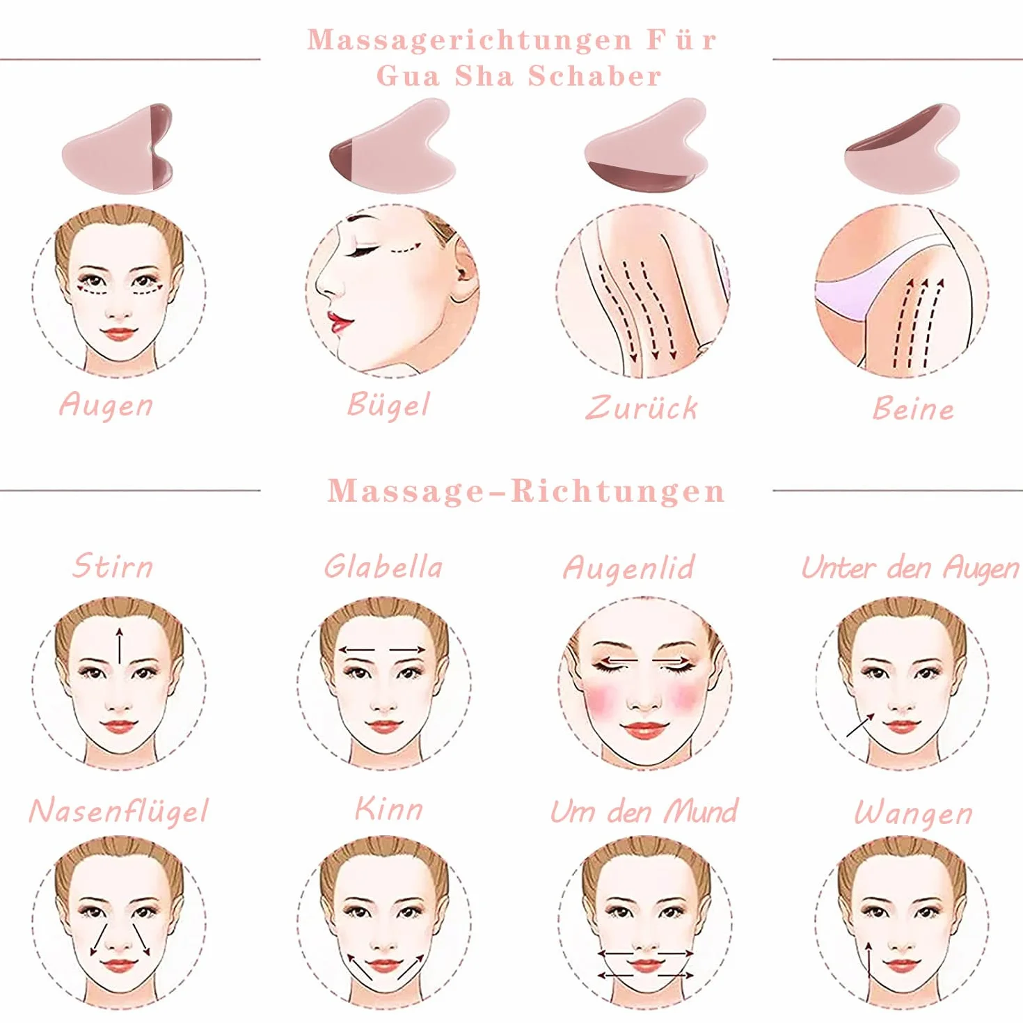 Gua Sha przyrząd do masażu, naturalny jadeitowy kamień, guasha, skrobak do twarzy, do obrzęków oczu, napinania skóry, odmładzania twarzy i szyi (różowy)