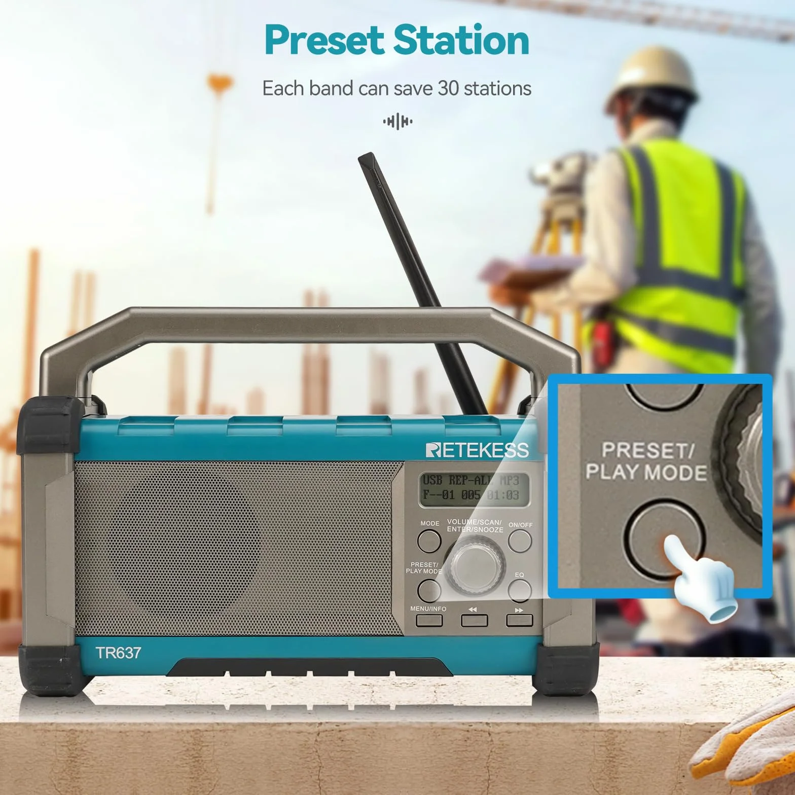 Retekess TR637 Bezprzewodowe Radio Bluetooth FM AM Ładowalne 5000 mAh Przenośny