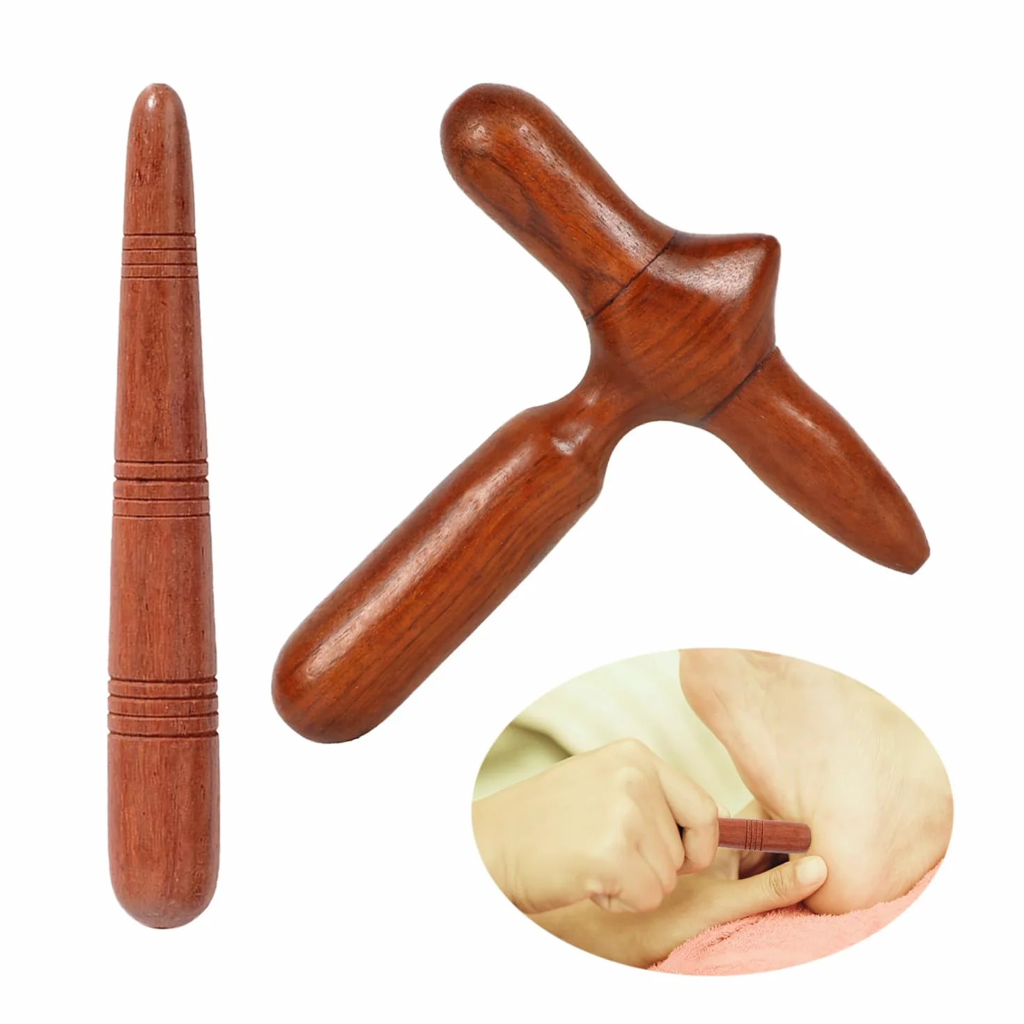 2 drewniane masażery, akcesoria do masażu, masażery do stóp, akcesoria do fizjoterapii, narzędzia do masażu, łatwe do przenoszenia (kolor surowego drewna)