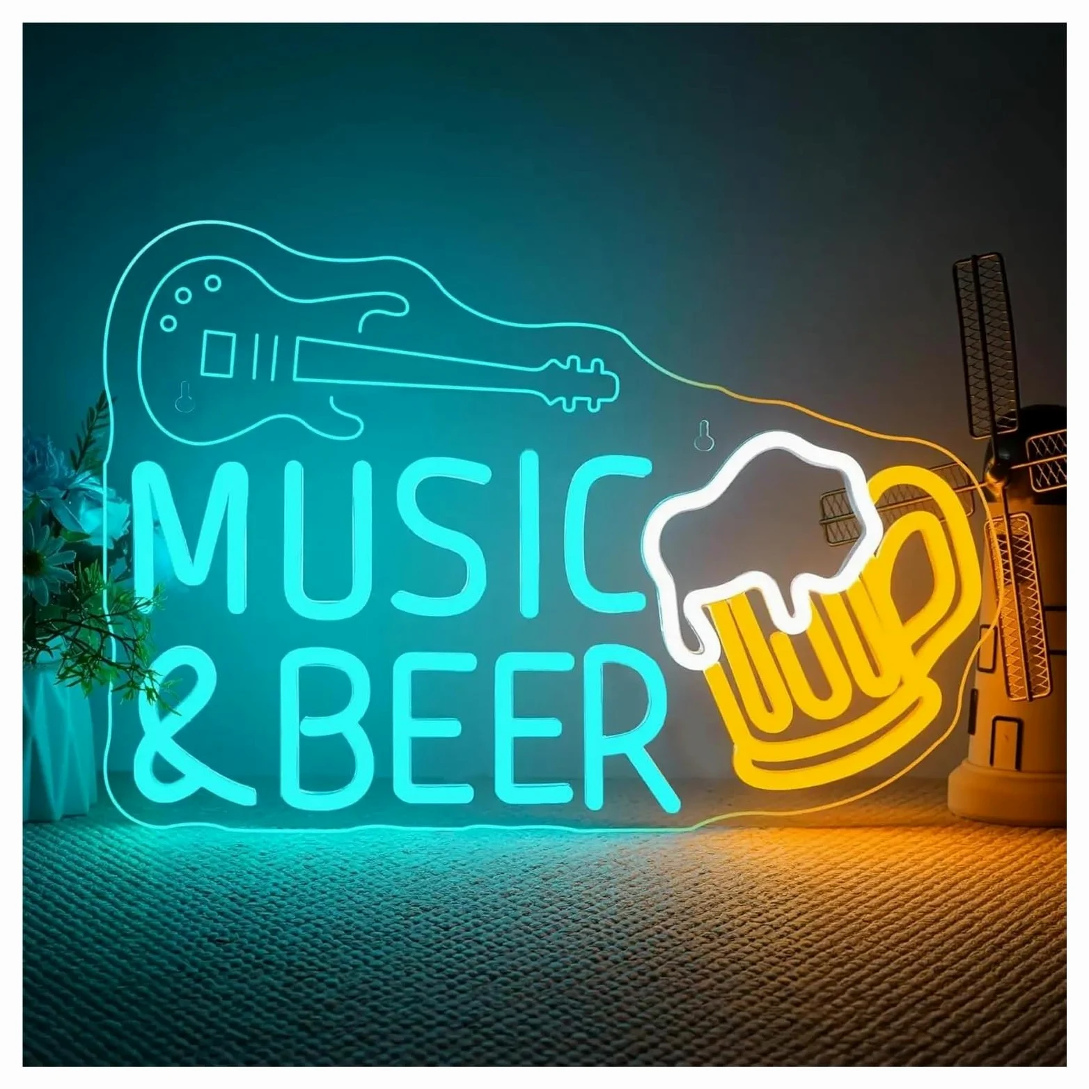 Wiszące neony artystyczne Neon Music Beer Gitara Światło LED Ściemnialne Do Baru Muzyka Na Żywo Miejsce Jaskinia Mężczyzny Impreza Muzyka Studio Dom Klub Dekoracja 41cmx28cm