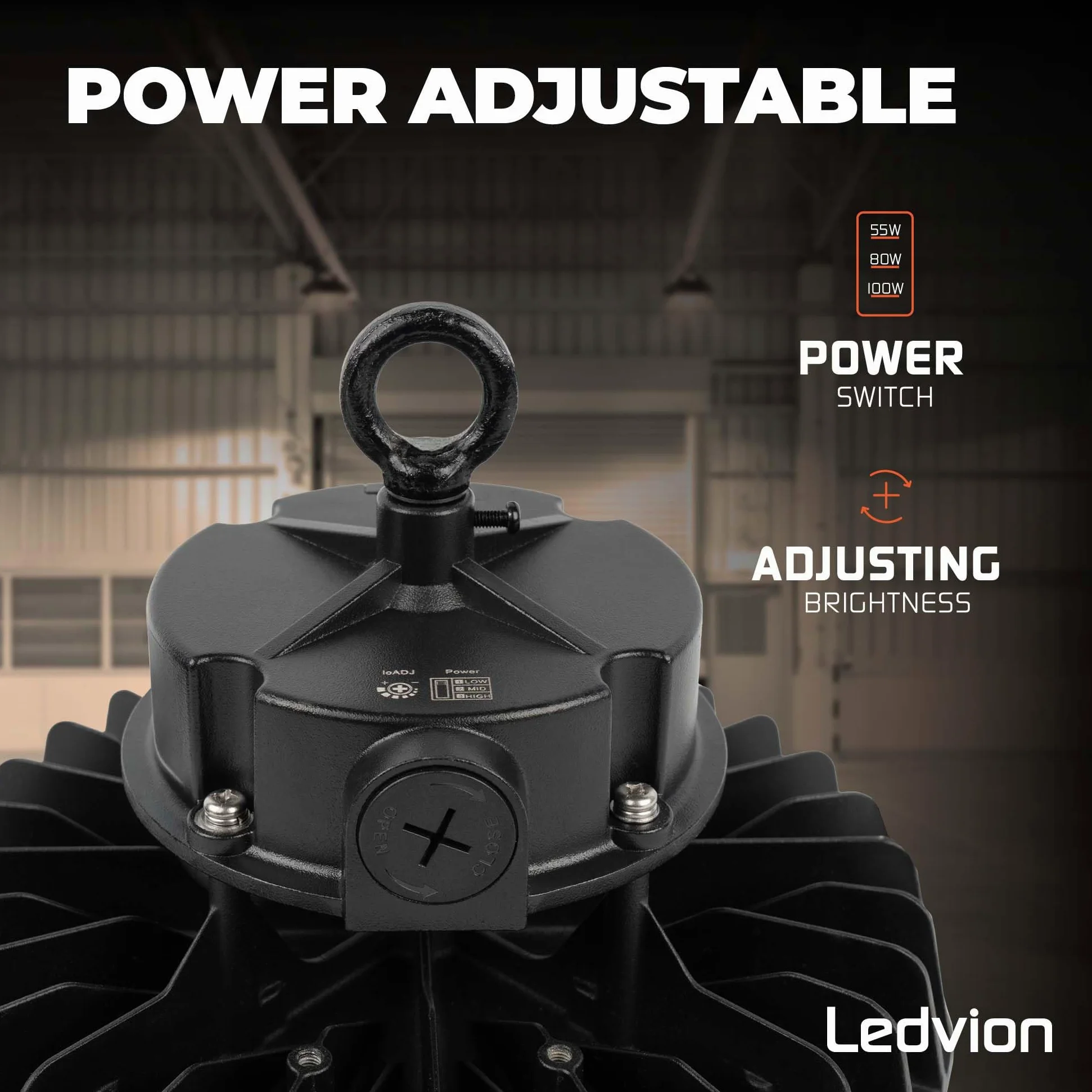 Ledvion - Sterownik LED High Bay 100 W, możliwość ściemniania, 175 lm/W, 17.500 lm, 3000K, IP65, 5 lat , lampa UFO