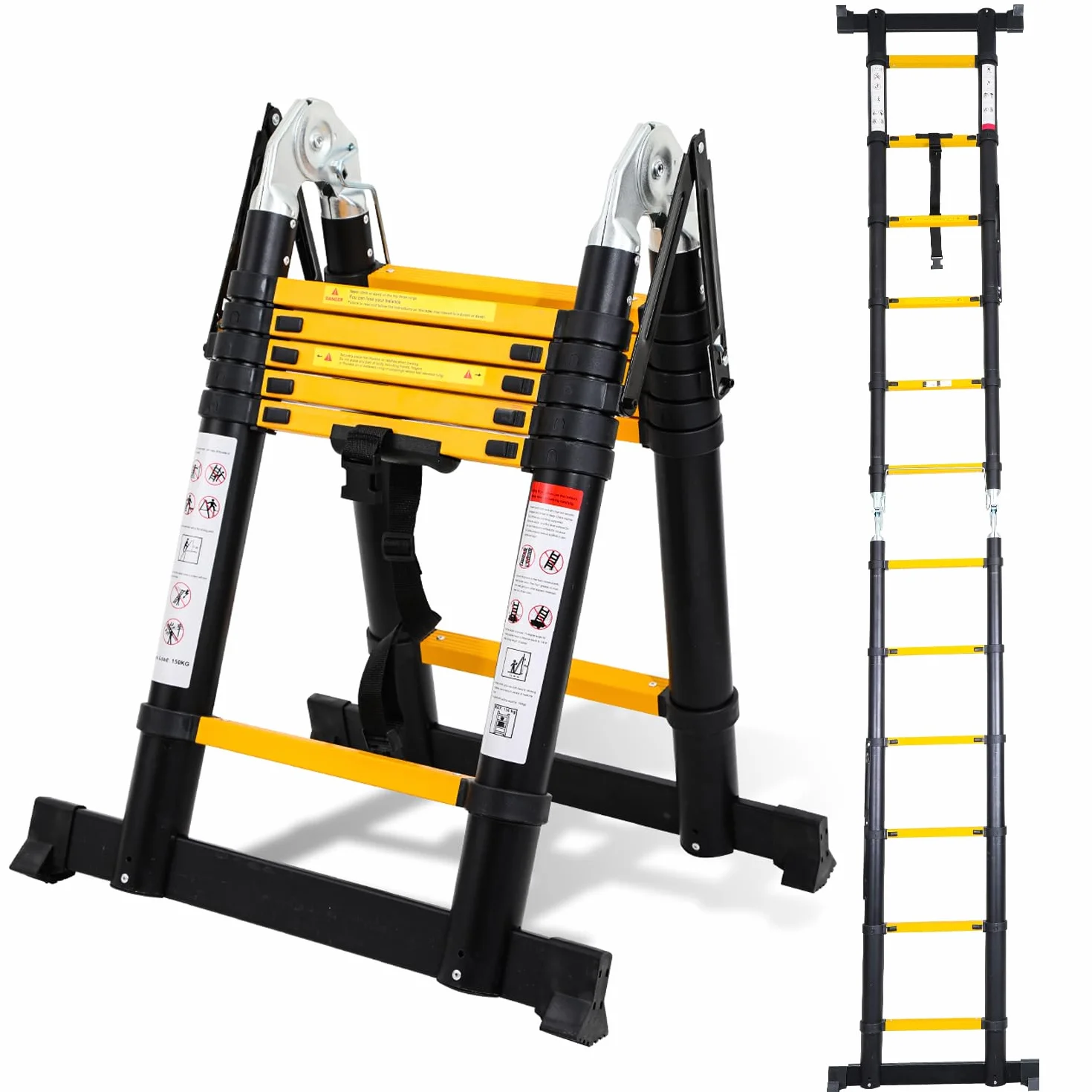 Drabina teleskopowa składana aluminiowa antypoślizgowa 3 m 150 kg czarno-żółta