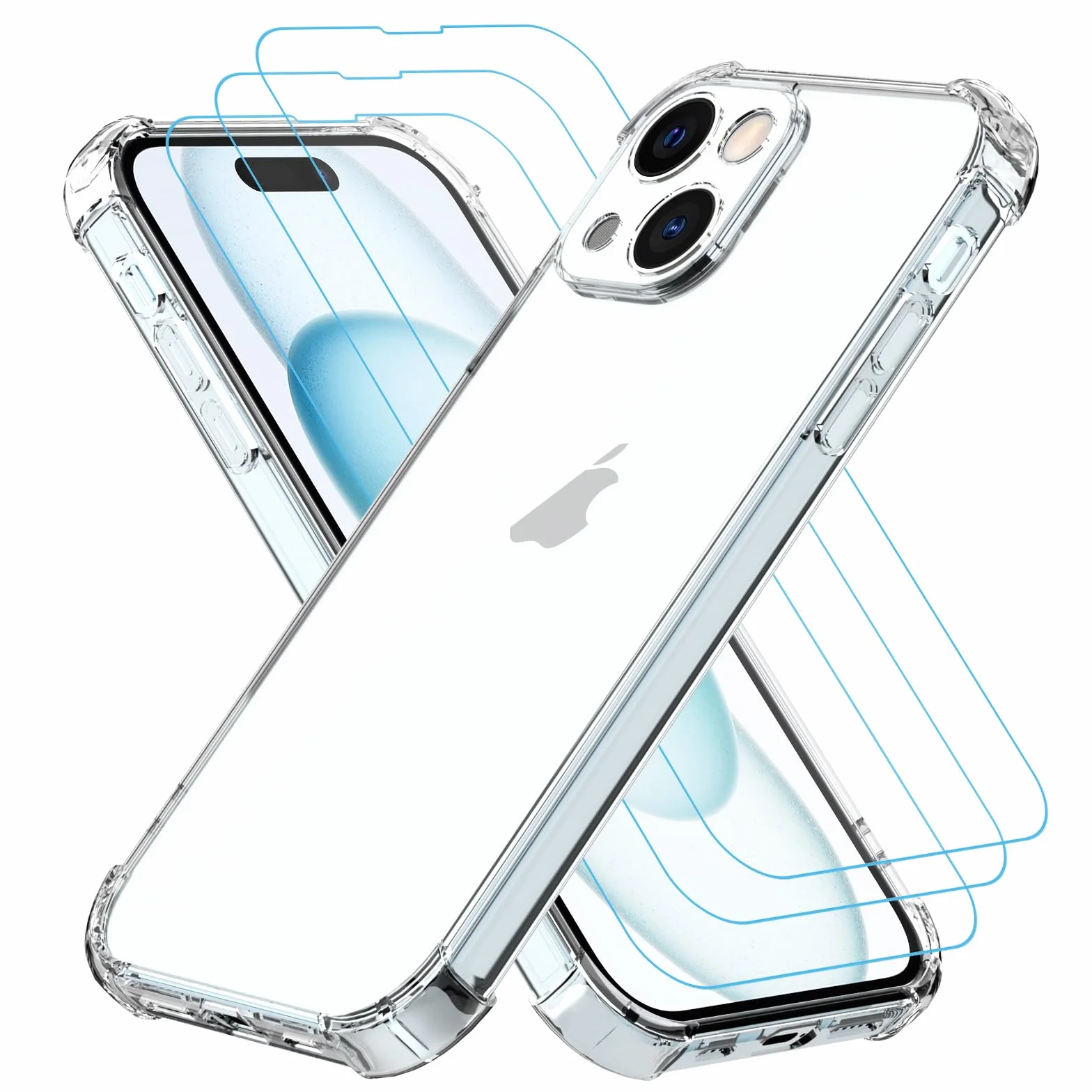 Etui iPhone 15 Plus Żel TPU Silikonowe Przezroczyste + 3× Szkło Hartowane Folia Ochronna