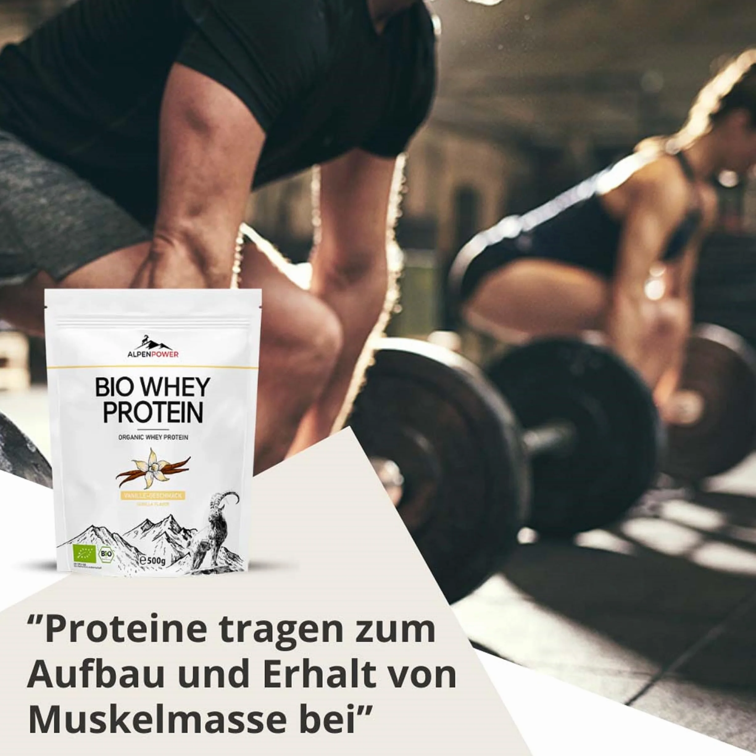 AlpenPower Bio WHEY Protein Vanilla 1 kg – 100% naturalne składniki i bez dodatków – wysokiej jakości białko CFM w proszku z najlepszego ekologicznego mleka alpejskiego