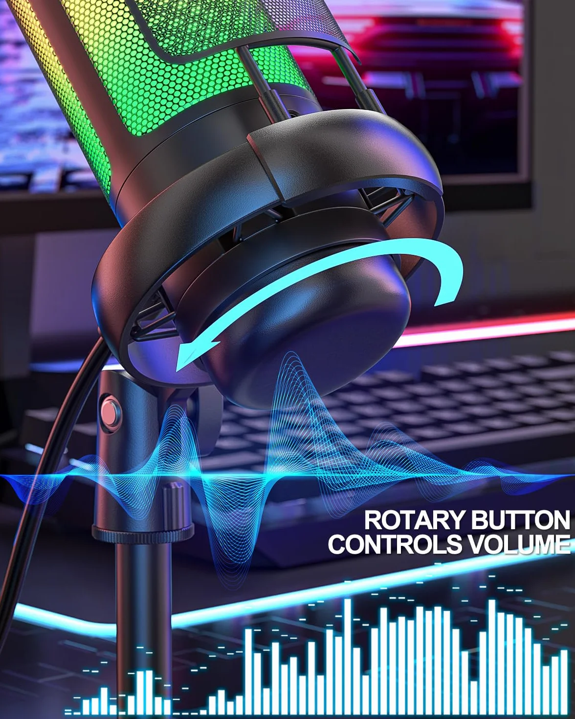 Anykuu Mikrofon Pojemnościowy RGB 24-bit/192 kHz do Gier z Wyciszeniem Jednym Klawiszem USB