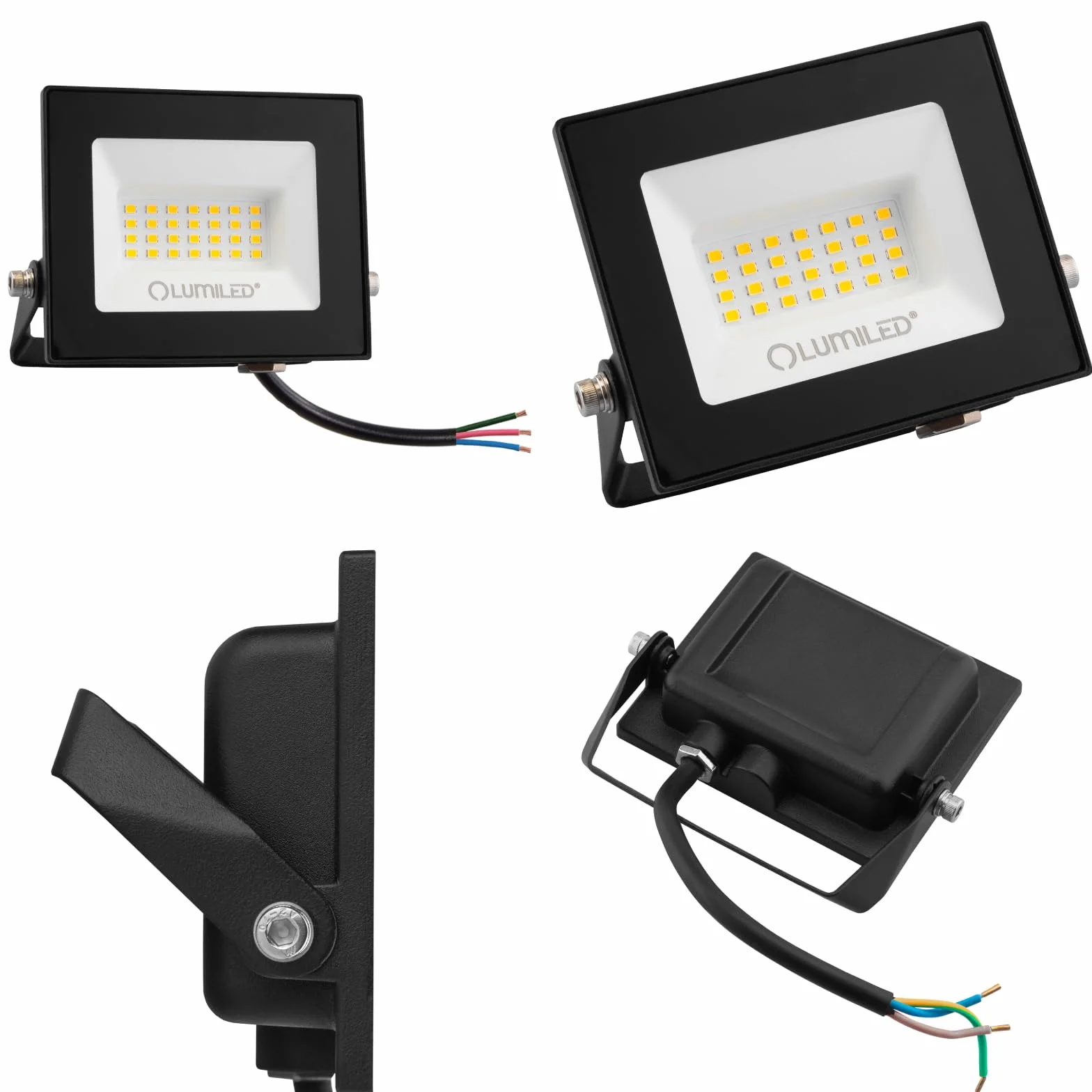 Lumiled Reflektor LED 20 W, super jasny, 1800 lm, reflektor LED, do użytku na zewnątrz, IP65, wodoszczelny, 6500 K, zimna biel, reflektor czarny