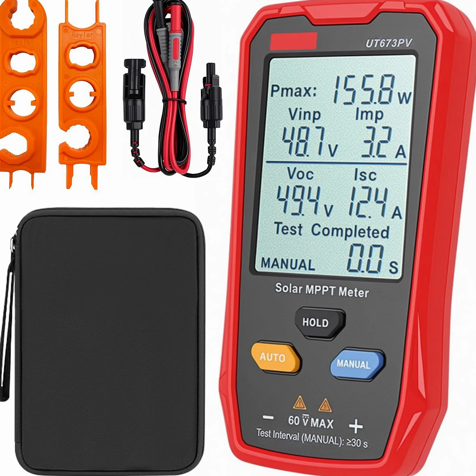 Tester paneli słonecznych – multimetr fotowoltaiczny 800 W z dużym ultraprzezroczystym wyświetlaczem LCD, solarny miernik MPPT, łatwy do przenoszenia, przyjazny dla użytkownika, test danych modułów
