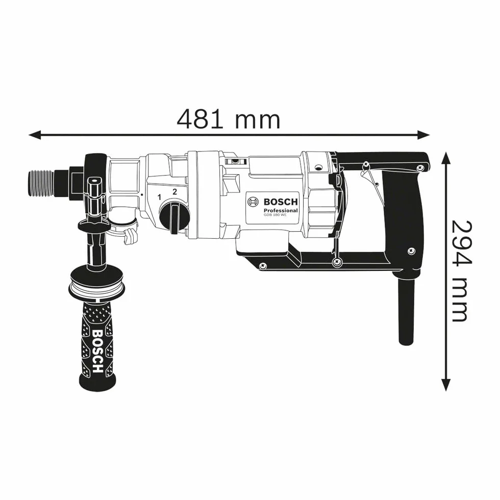 Bosch Professional: wiertnica diamentowa GDB 180 WE do wiercenia na mokro (5.2 kg, 2 000 W, 230 V, zakres wiercenia 180 mm, adapter do odsysania pyłu, zawór kulowy, walizka)