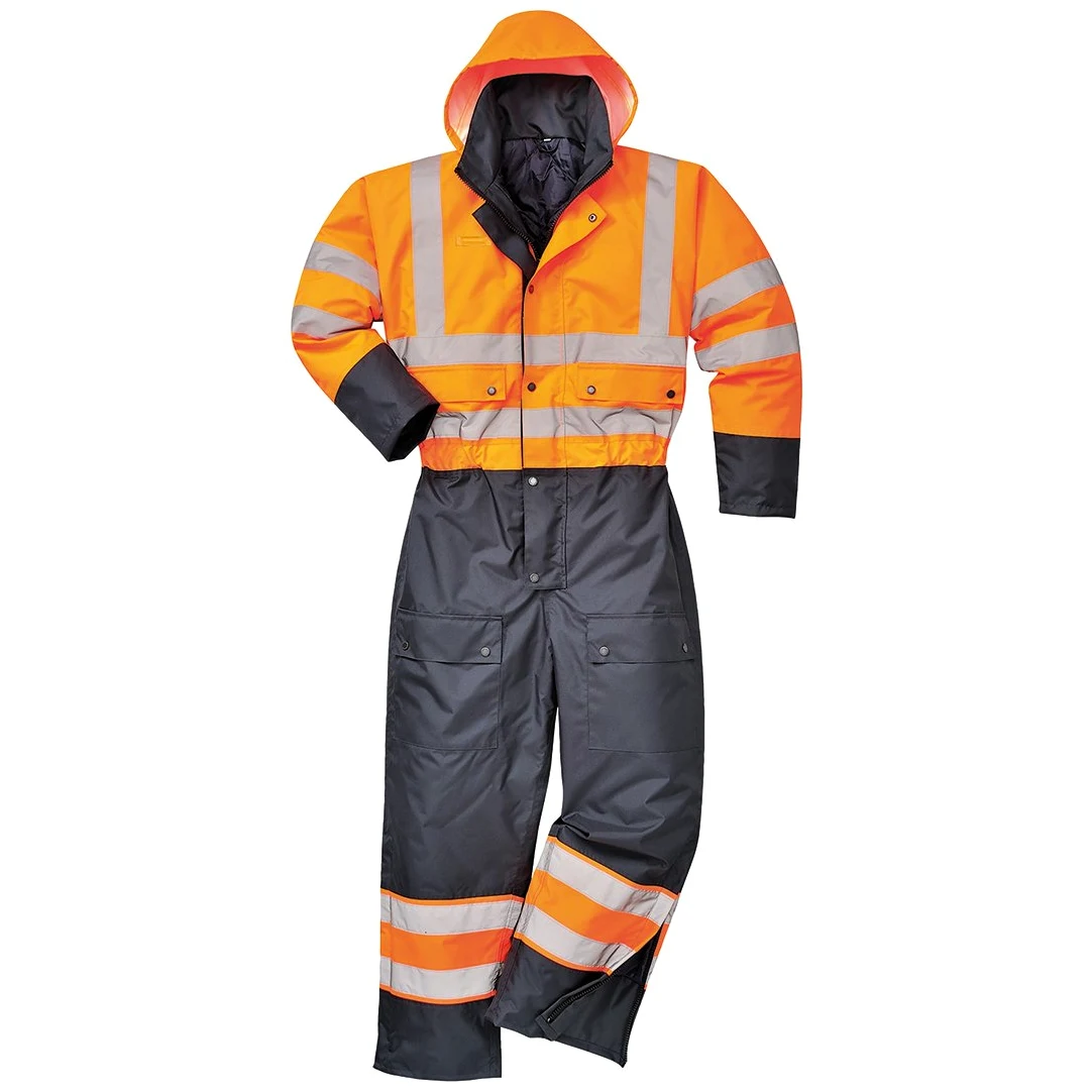 Portwest S485 Ostrzegawczy Kontrastowy Ocieplany Kombinezon, Pomarancz/Granat, Rozmiarowy S