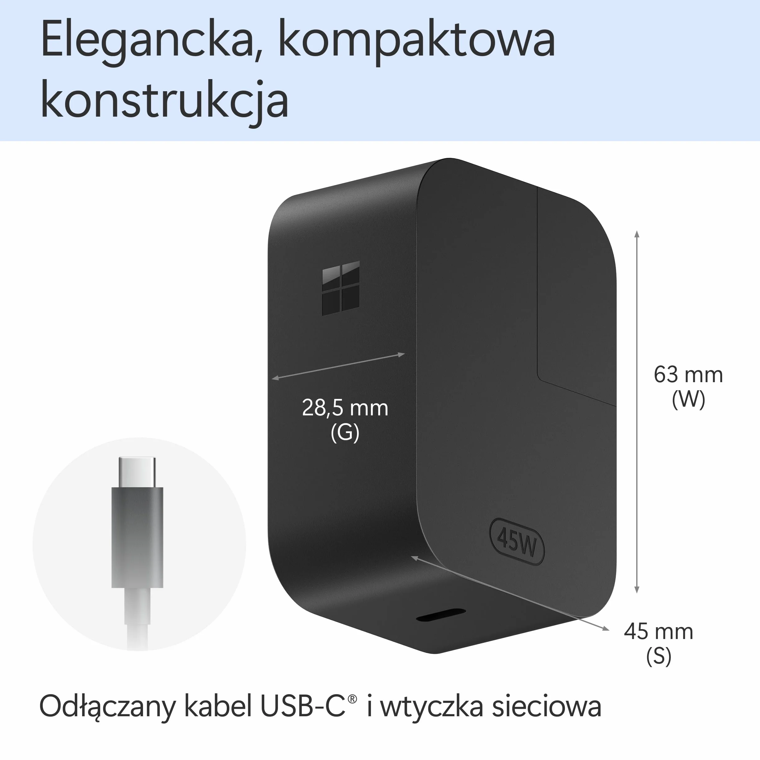 Ładowarka sieciowa Microsoft Surface USB-C o mocy 45 W