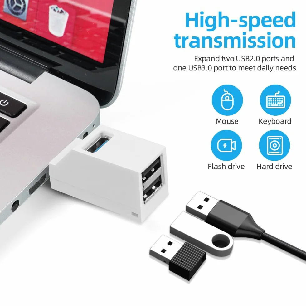 AXFEE Mini Koncentrator USB 3.0 Z Portem Multi (1 x 3.0, 2 x 2.0) - Szybkie Rozszerzenie Do Laptopa, Pendrive'a, Mobilnego Dysku Twardego i Innych Urządzeń