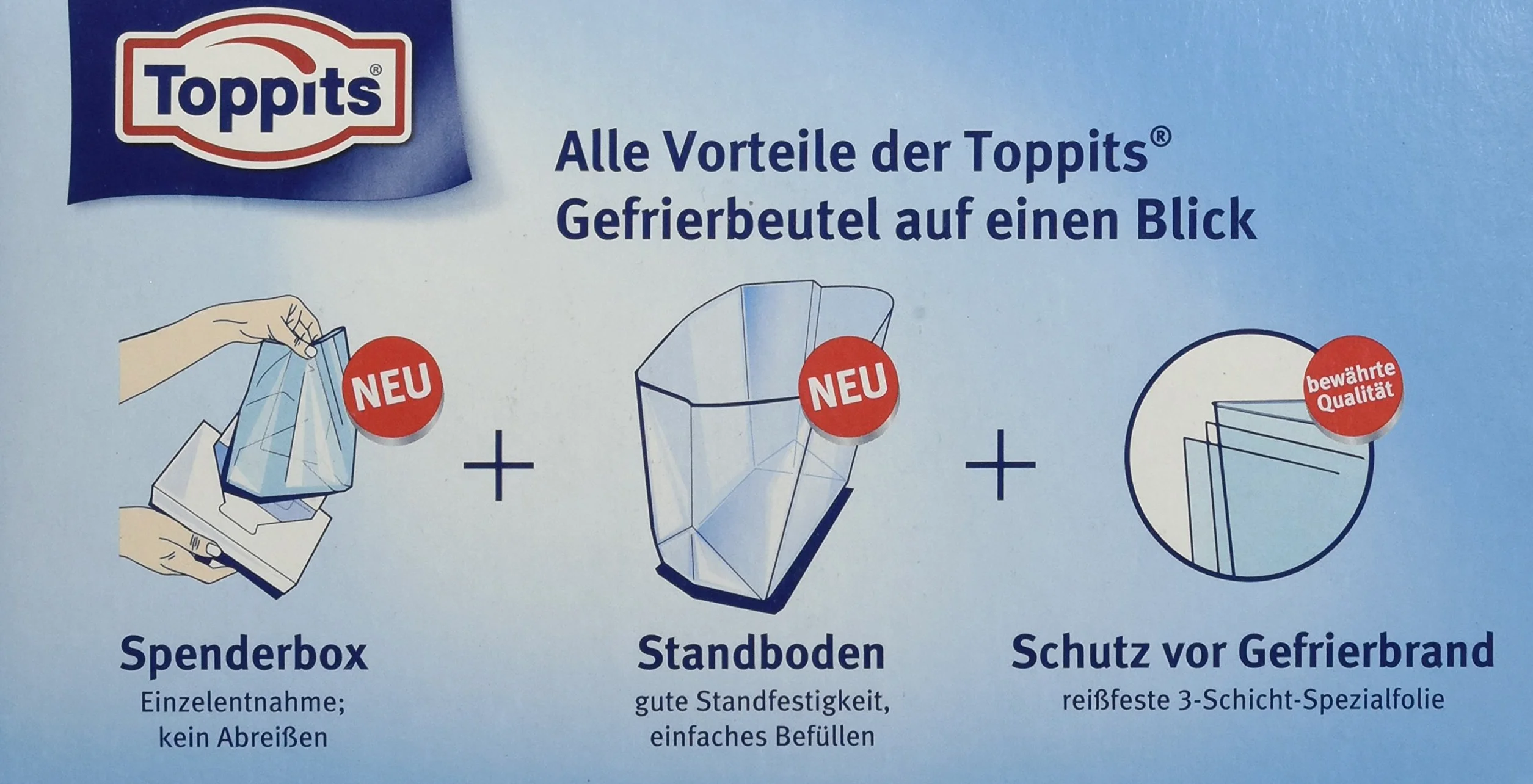 Toppits worki do zamrażania, 6 litrów, dno stojące, 20 sztuk, przezroczyste