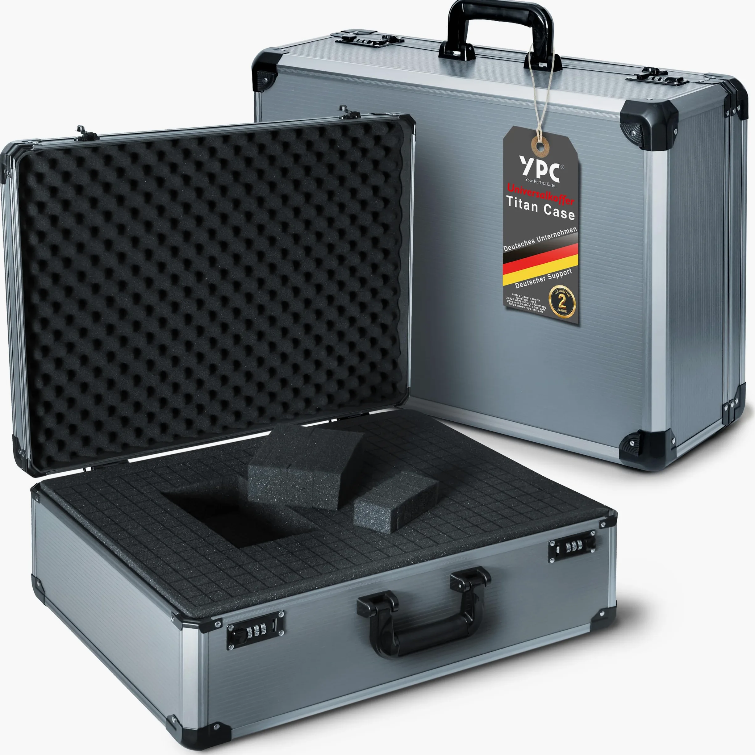 YPC TitanCase XXL - walizka aluminiowa 55 x 40 x 20 cm z pianką w kostce, uniwersalna walizka, walizka na drona, walizka na pistolet, walizka narzędziowa, pusta
