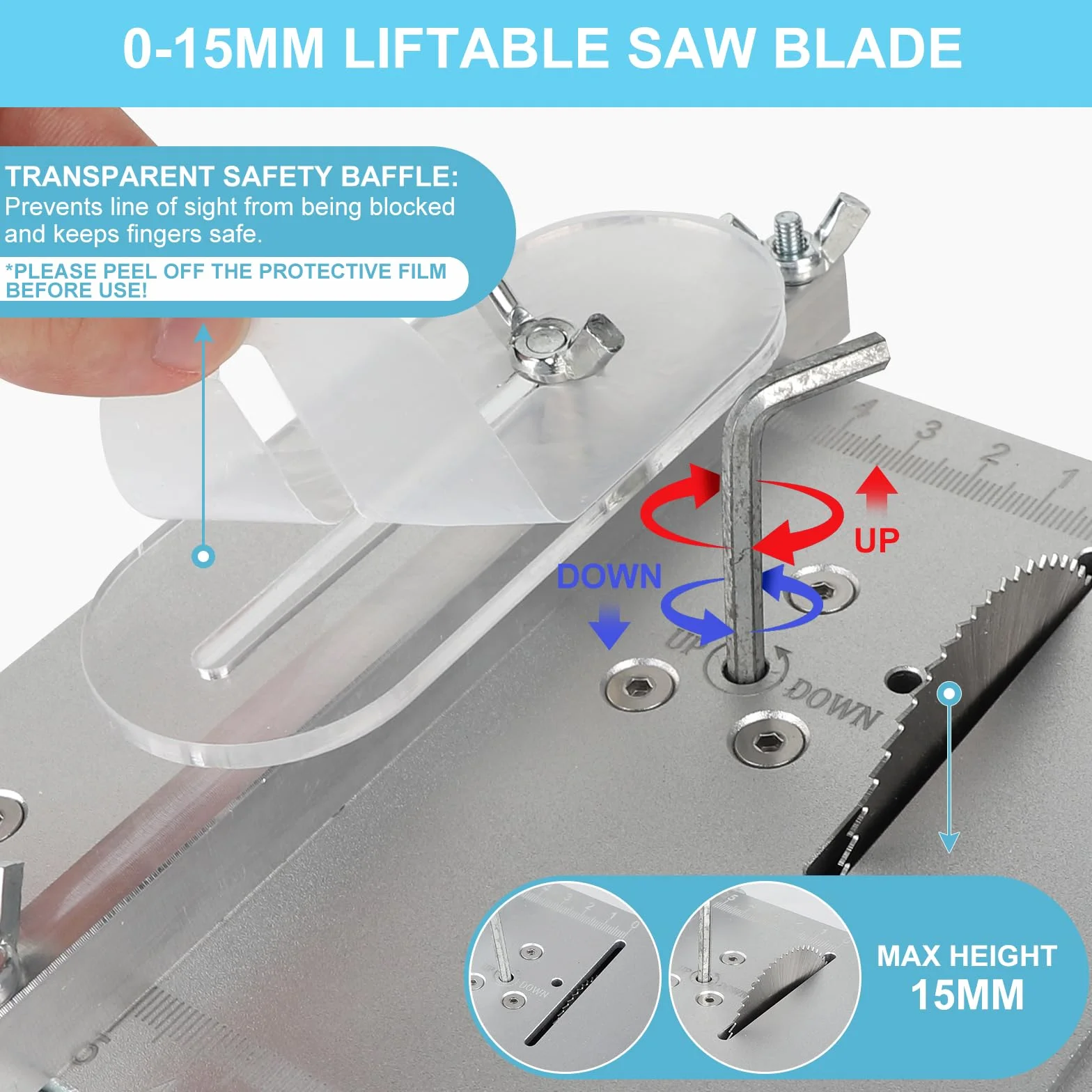 EFUTURETIME Mini stołowa pilarka tarczowa 96 W z 4 tarczami | bezstopniowa regulacja zasilacza | stop aluminium | cięcie 0-10 mm | wielofunkcyjna piła stołowa do majsterkowania i modelarstwa