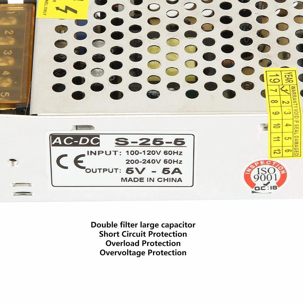 Zasilacz impulsowy 5V stałe napięcie DC zasilacz wyświetlacza 25W 5A transformator do oświetlenia LED