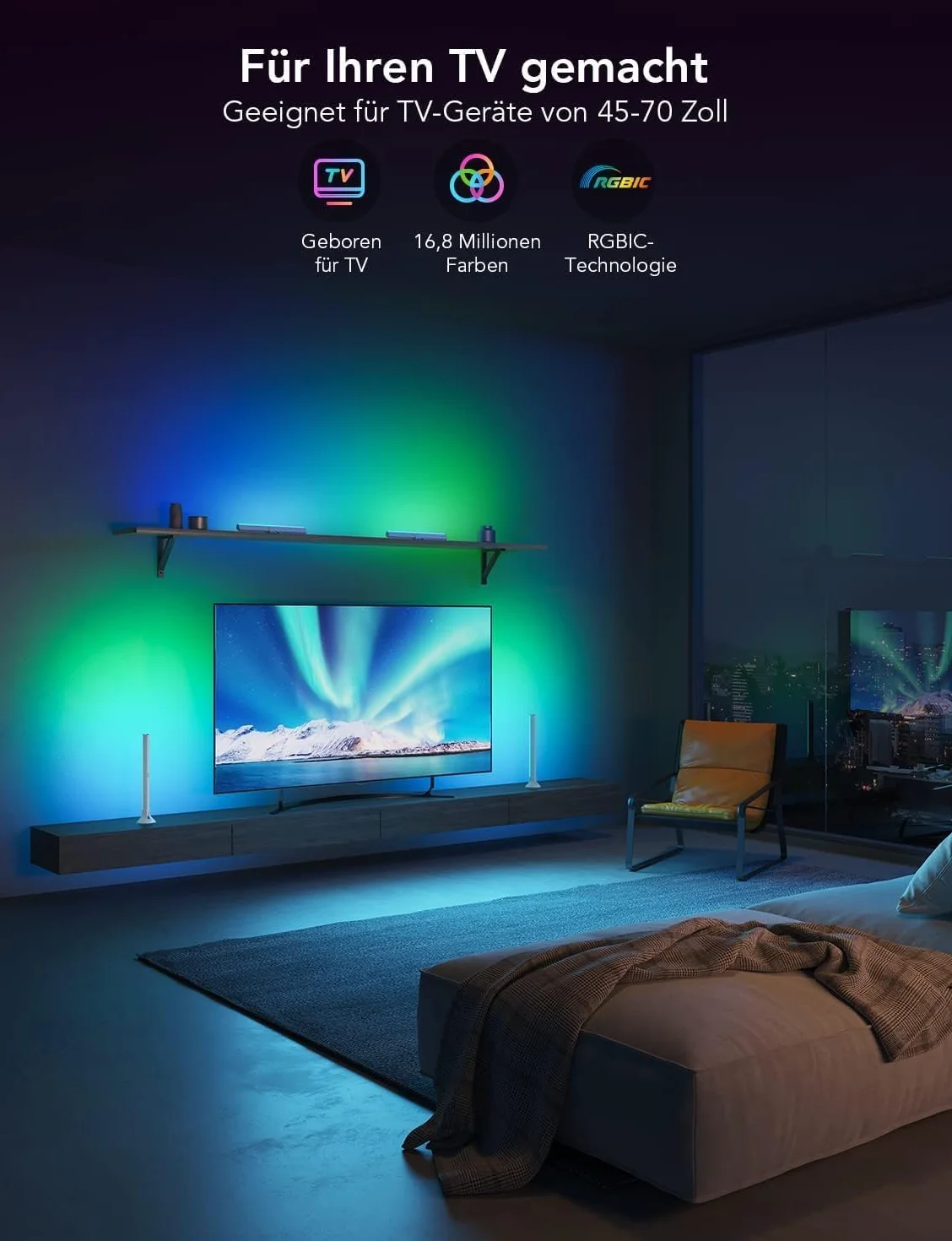 Govee Oświetlenie LED RGBIC do telewizora 45-70 cali WiFi, kompatybilne z Alexa i Google Assistant