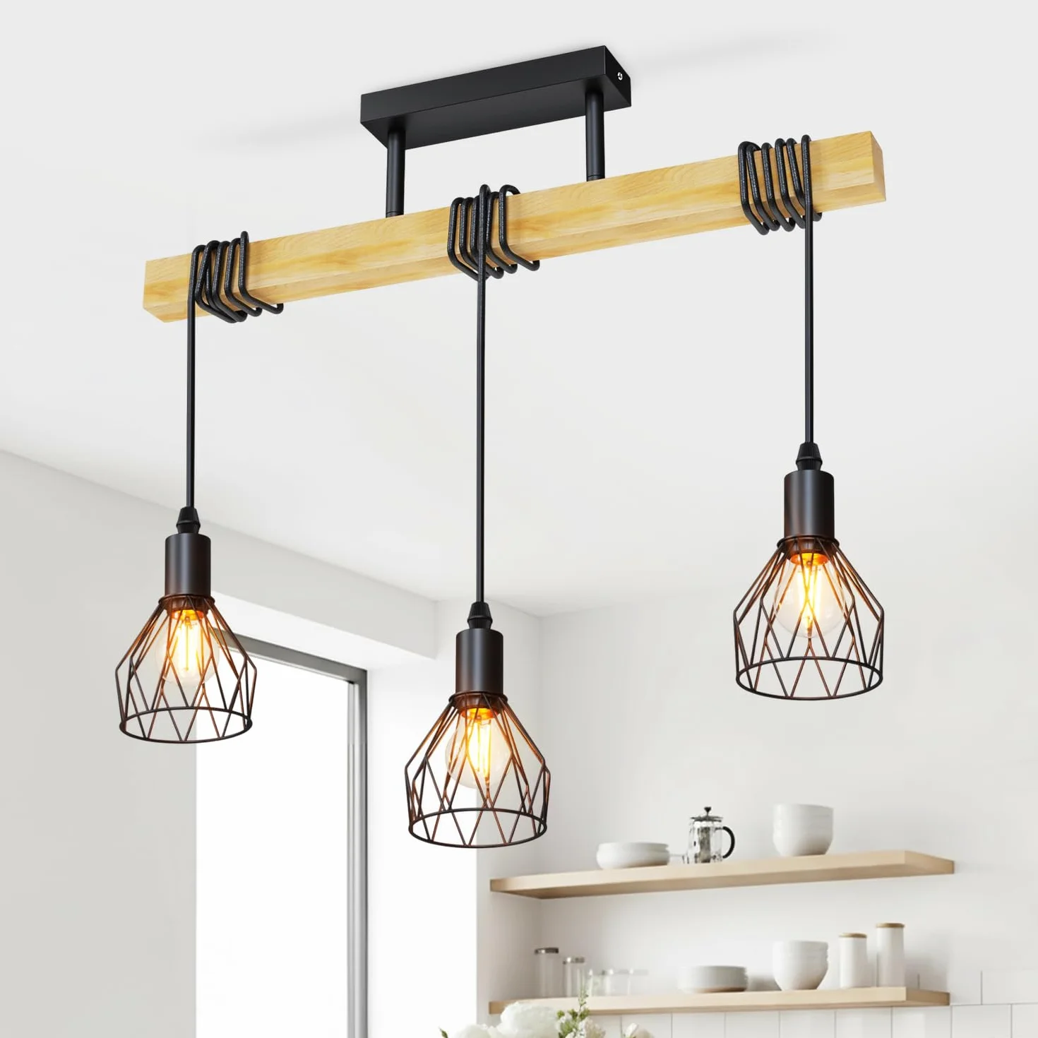 LVWIT Lampa wisząca, czarna, 3 żarówki, E14