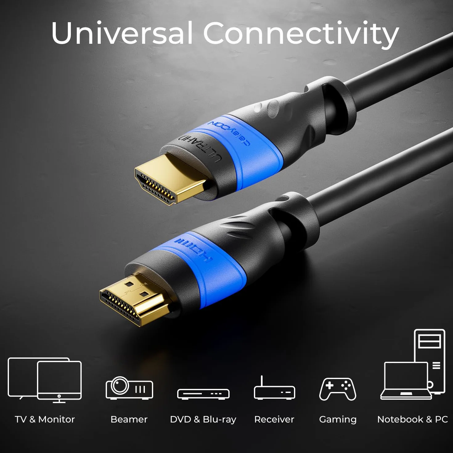 deleyCON 1,5m HDMI Kabel 2.0a/b High Speed z Ethernet UHD 4K 60Hz HDR HDCP 2.2 18Gbps Czarny