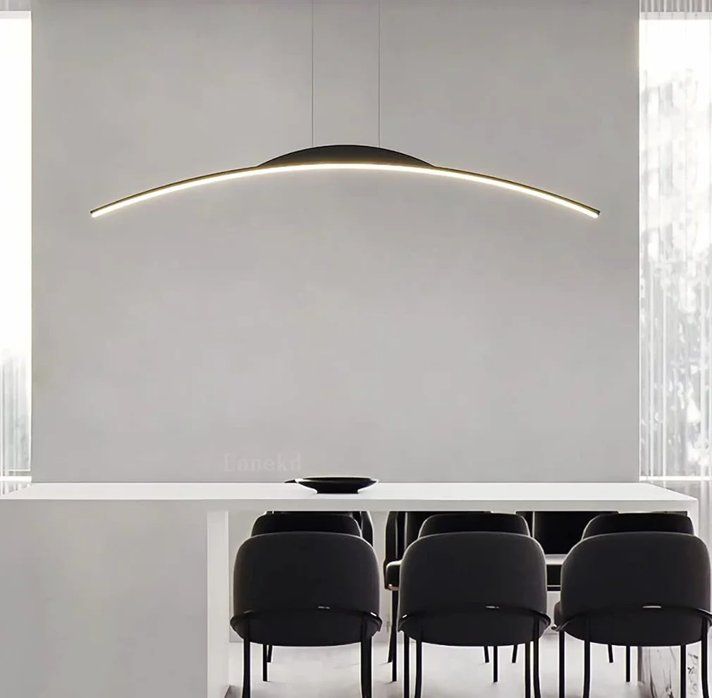 Lampa stołowa do jadalni Lampa wisząca LED Żyrandol LED Lampa wisząca Kuchnia Nowoczesna Jadalnia Lampa Wisząca Ściemnianie Arc Design Żyrandole (Czarny, L150 CM)