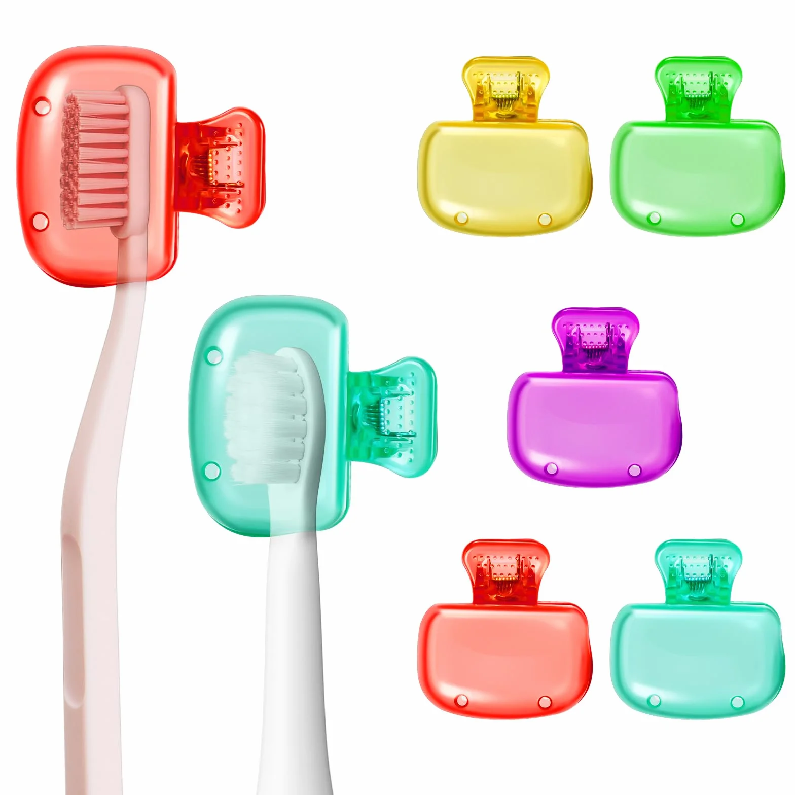 LOPHE Kolorowe osłony na szczoteczki do zębów, 5 szt. przenośny plastikowy klips na szczoteczkę do zębów, podróżna nakładka na głowę szczoteczki do zębów, pyłoszczelna nasadka na szczoteczkę do zębów,