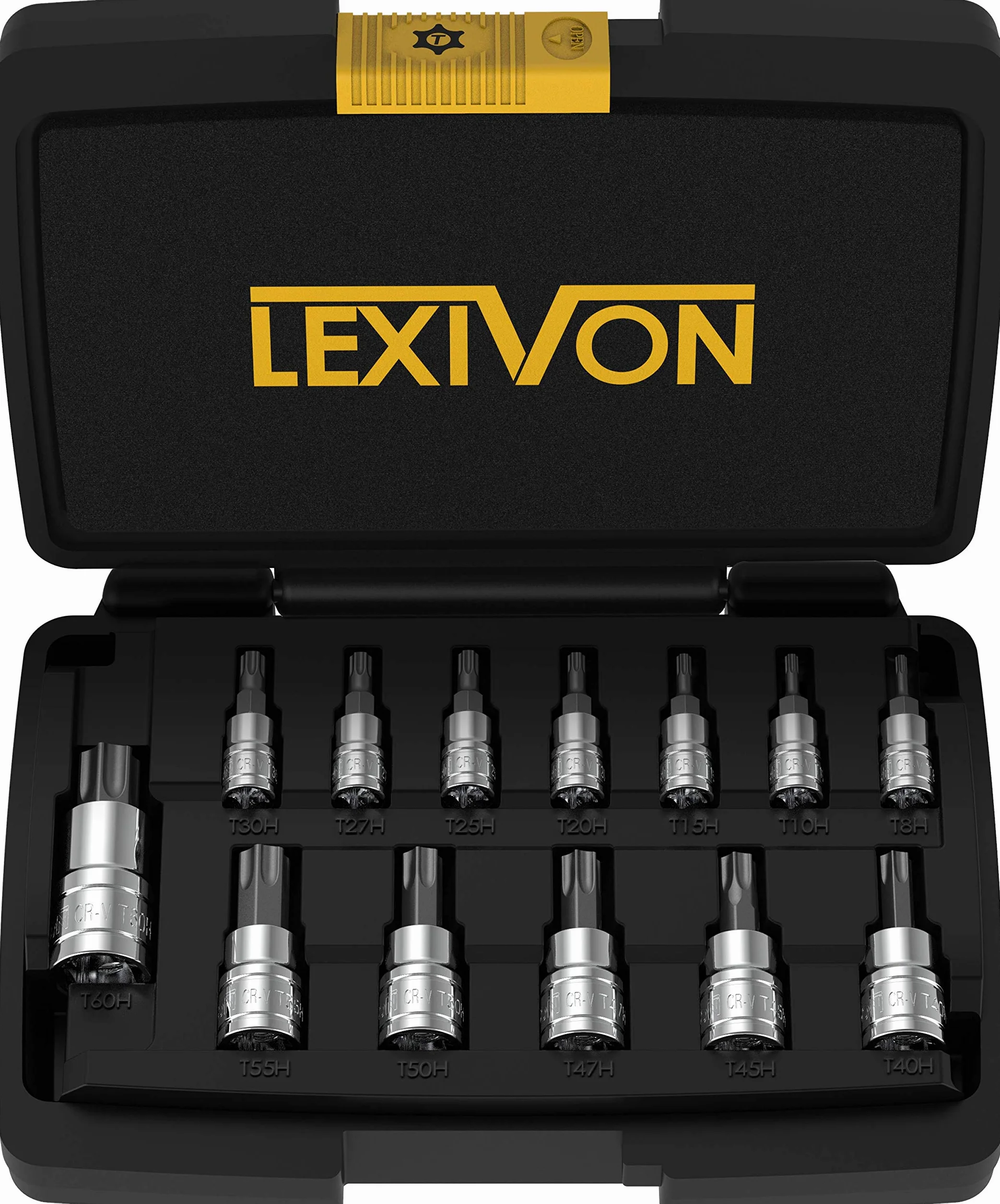 LEXIVON Zestaw kluczy nasadowych Torx z zabezpieczeniem przed manipulacją, stal stopowa Premium S2 | 13-częściowy zestaw Security Star T8 - T60 | Ulepszona walizka do przechowywania (LX-146)