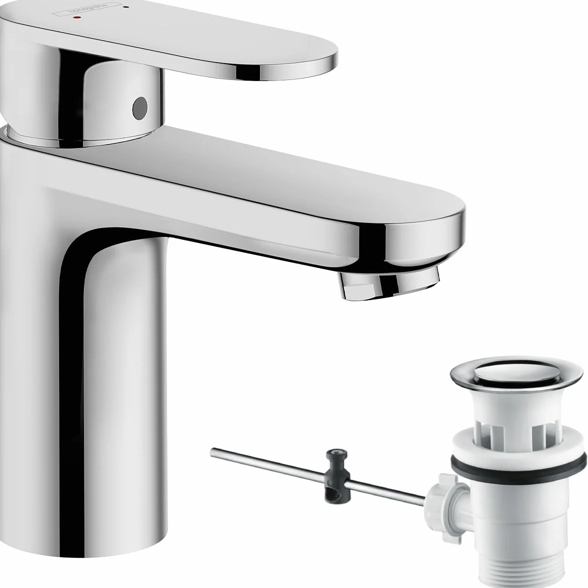 hansgrohe Vernis Blend - jednouchwytowa bateria umywalkowa z zestawem odpływowym, kran łazienkowy z wylewką 88 mm, oszczędność wody (EcoSmart), chrom, 71551000