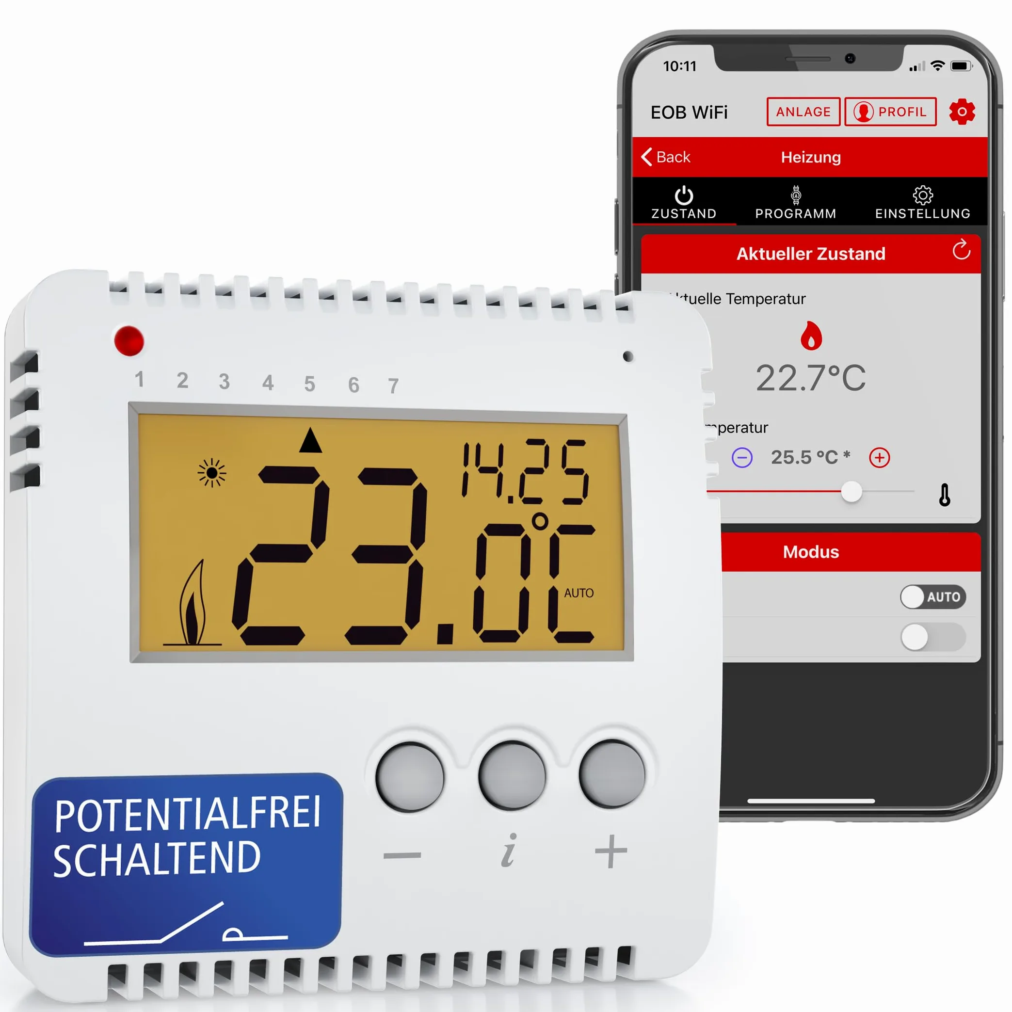 ELEKTROBOCK PT14-NP-P WiFi – inteligentny termostat pokojowy WLAN 230 V – sterowanie ogrzewaniem za pomocą aplikacji – montaż natynkowy – 16 A bez potencjałów – regulowane programy tygodniowe i