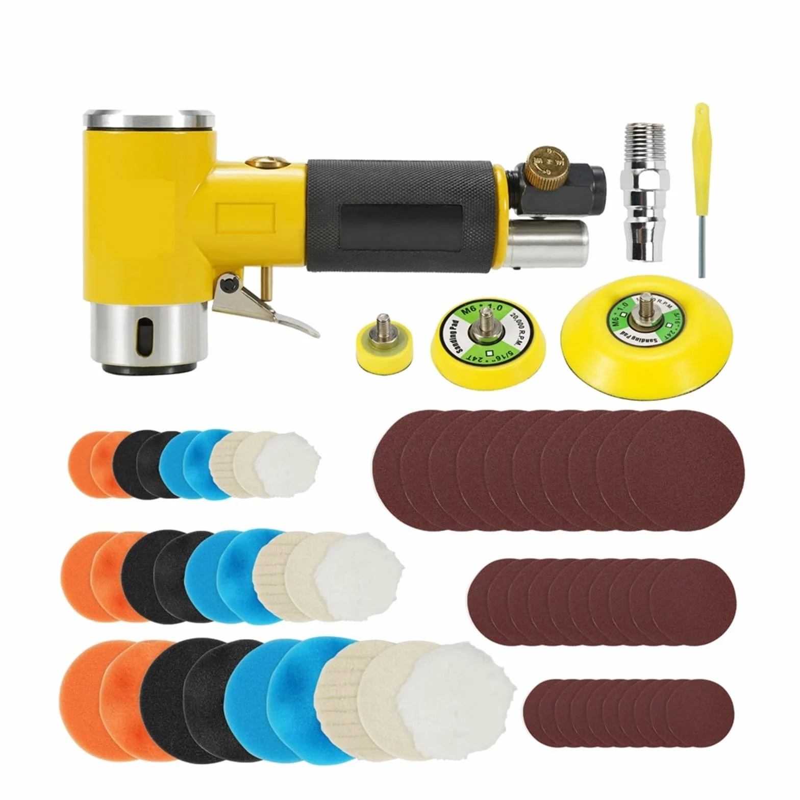 Szlifierka taśmowa Mini Orbital 2/3 "Szlifierka pneumatyczna Pneumatyczna polerka Szlifierka Bufor Dual Action Polerka oscylacyjna 80 szt. Zestaw papieru ściernego do obróbki metali i drewna